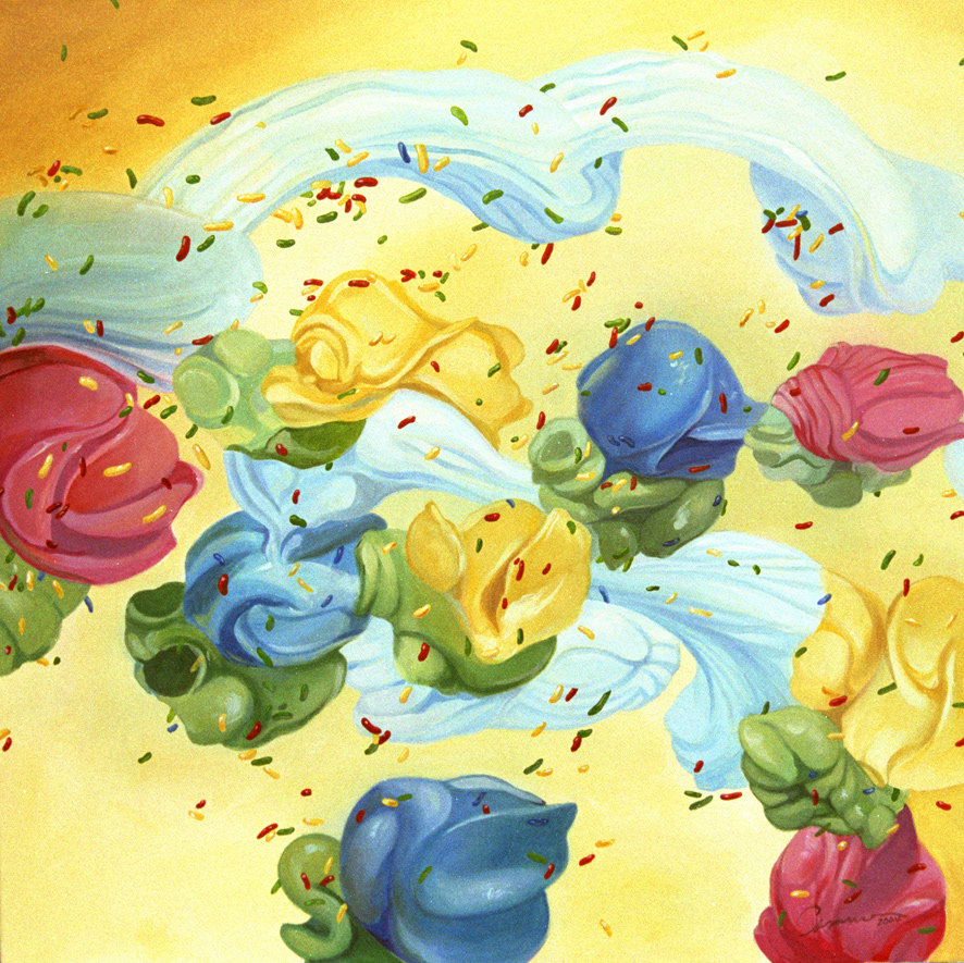 Celebración I, 2004 - Acryl auf Leinwand / Acrilico sobre lienzo / Acril on canvas - 80 x 80 cm