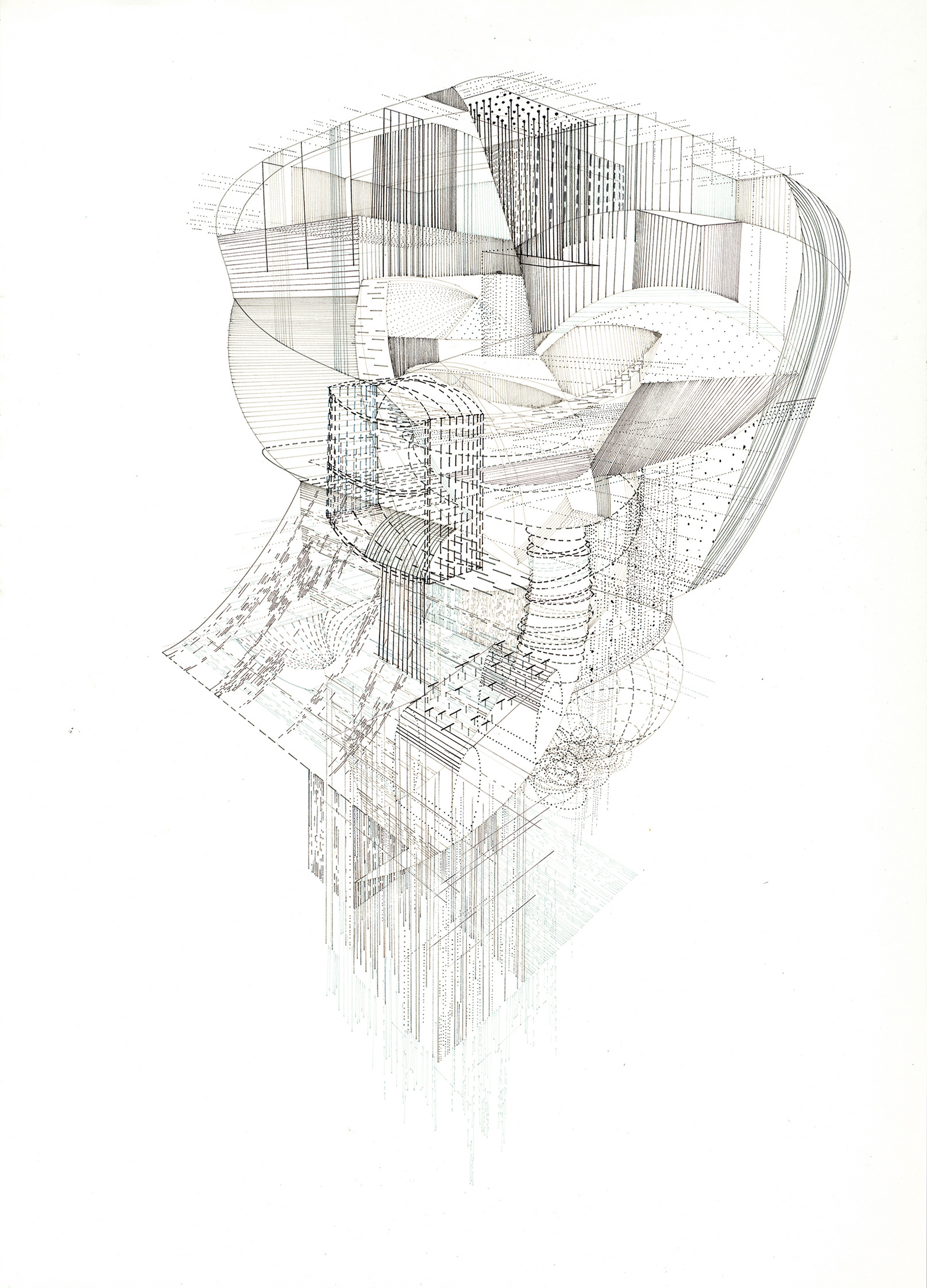 Geschichtete Texturen, 2018, Tinte auf Papier, 70 x 50 cm