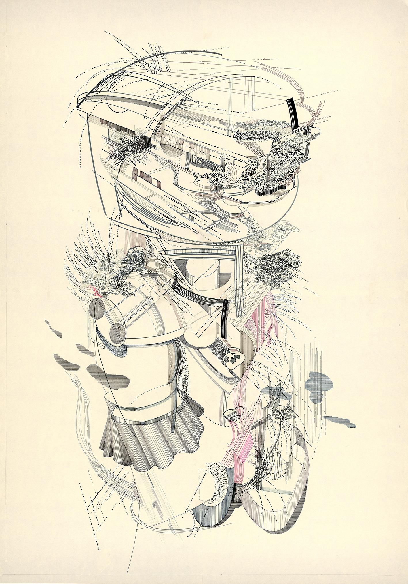 Stofffee, 2023, Tinte auf Papier, 122 x 86 cm