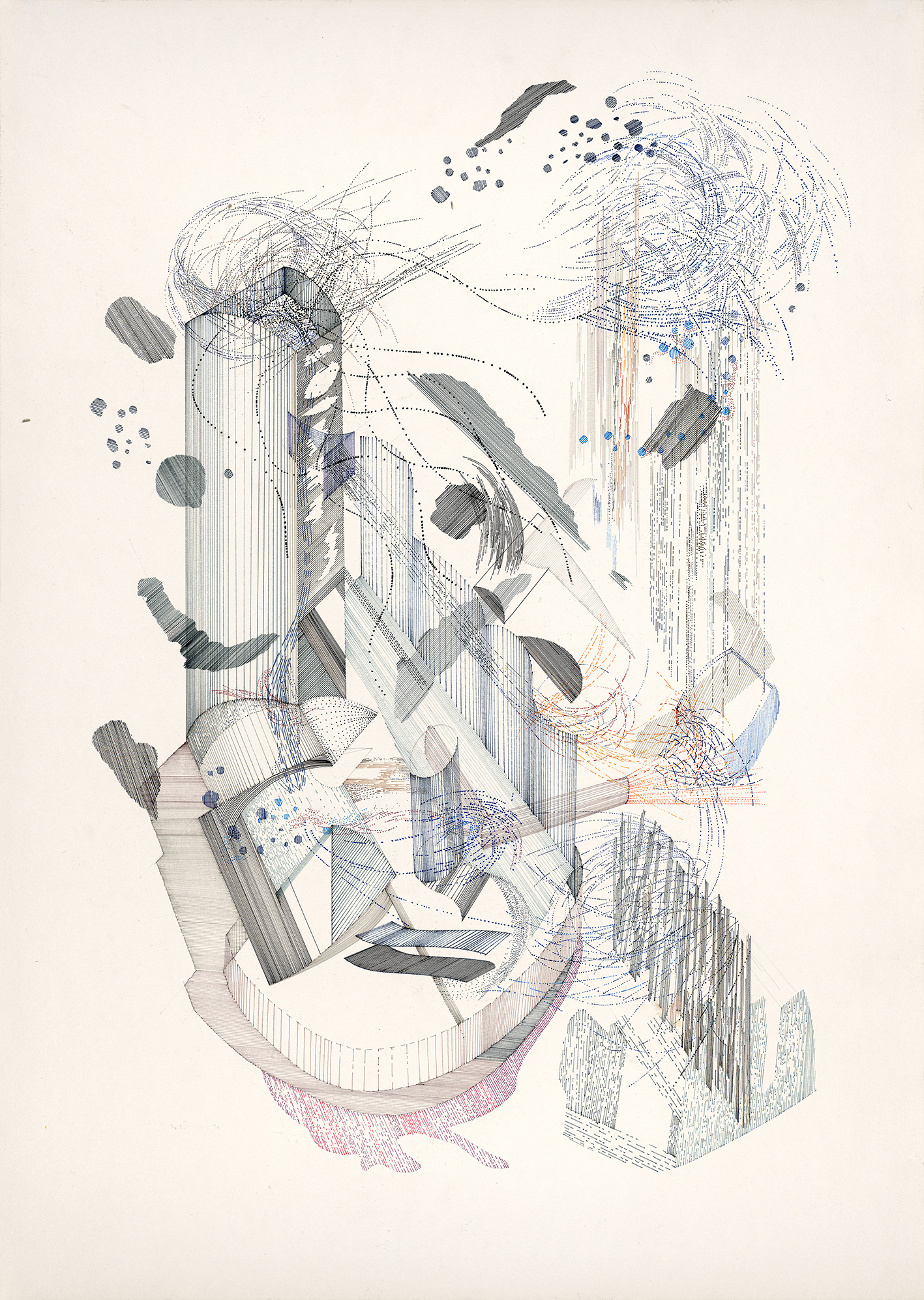 Böen, 2022, Tinte auf Papier, 86 x 61 cm