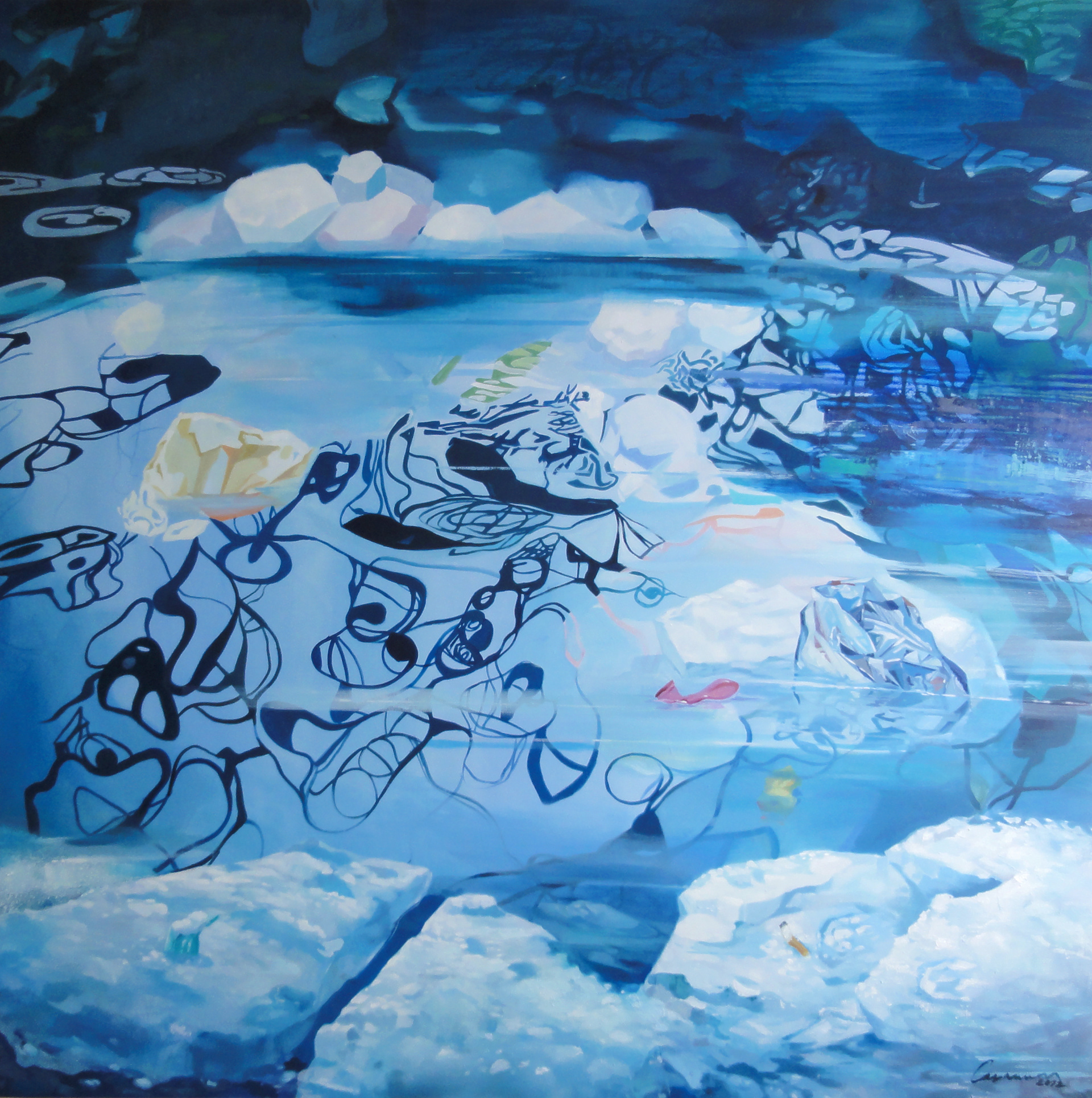 Pinguin letzte Zigarette, 2012 - Öl auf Holz / Óleo sobre madera / Oil on wood - 148x148 cm
