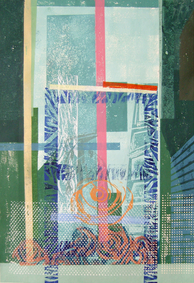 Grün mit Spirale", 2008 - Pappschnitt / Colografía / Cardboard cut - 58,5 x 40 cm