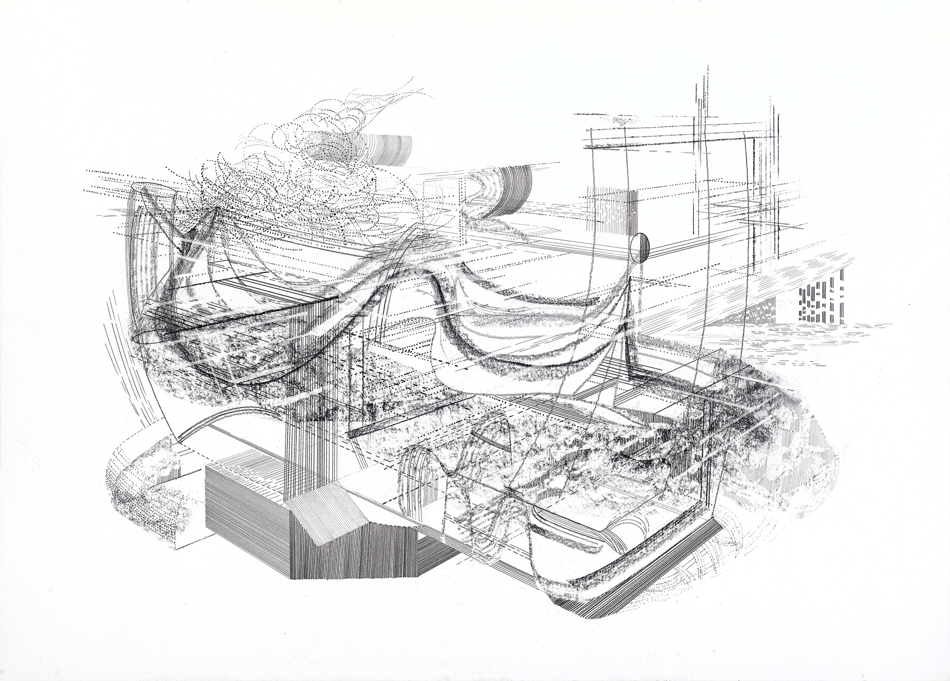Treibendes Kanu -2021, Graphit auf Papier, 50 x 70 cm