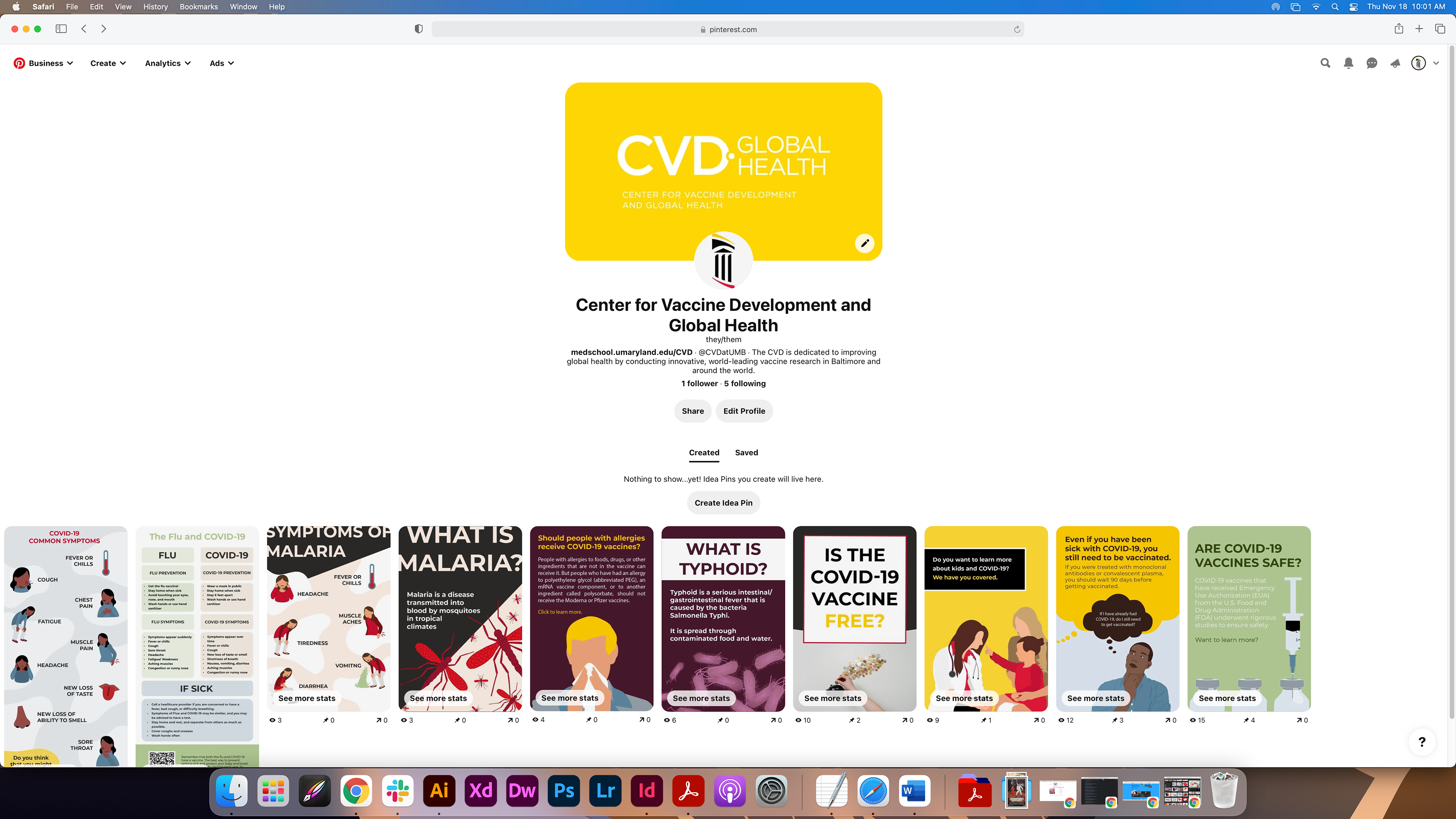 A screenshot of the CVD Pinterest landing page showing many of my designs at the bottom.