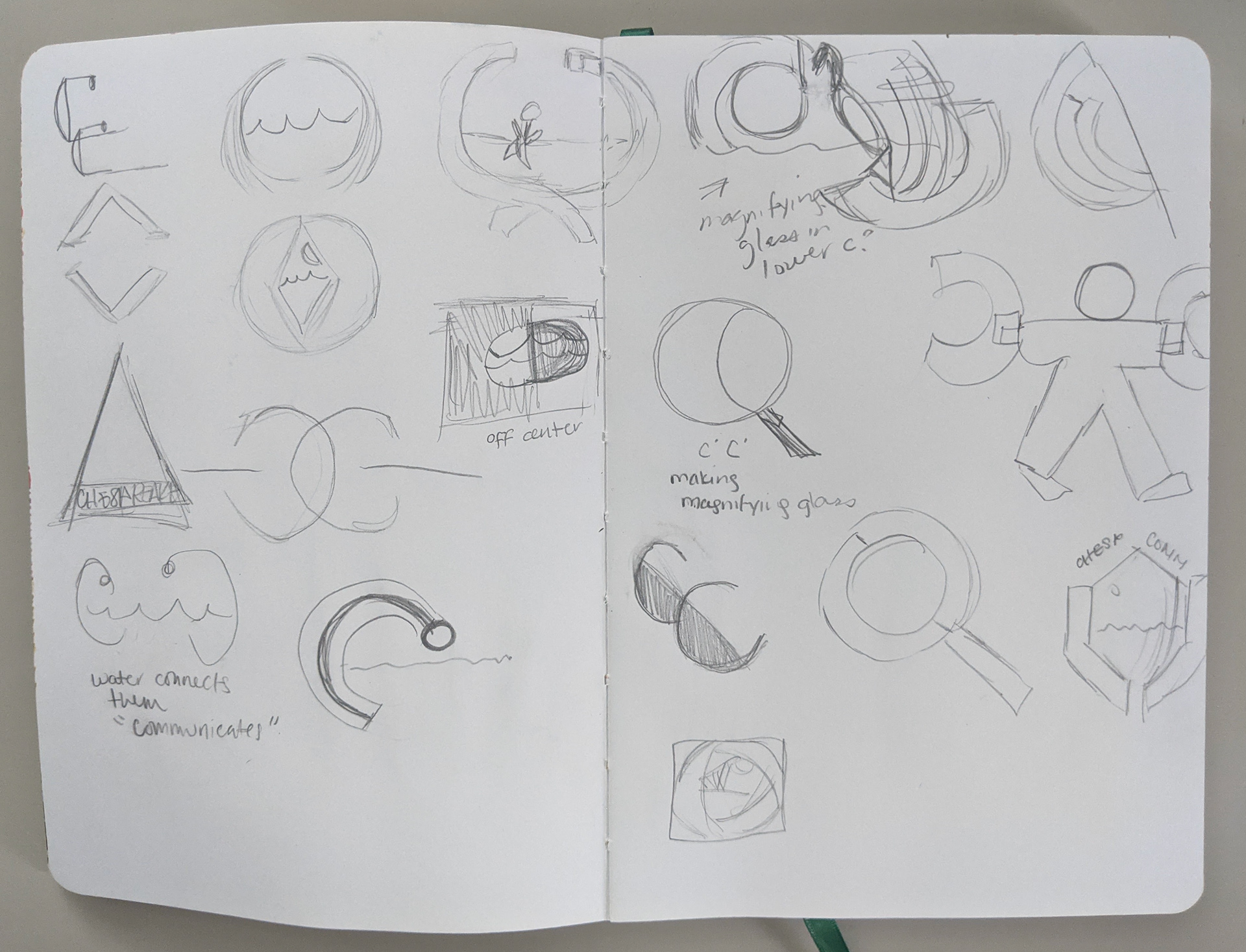 Rough logo concepts done in pencil.