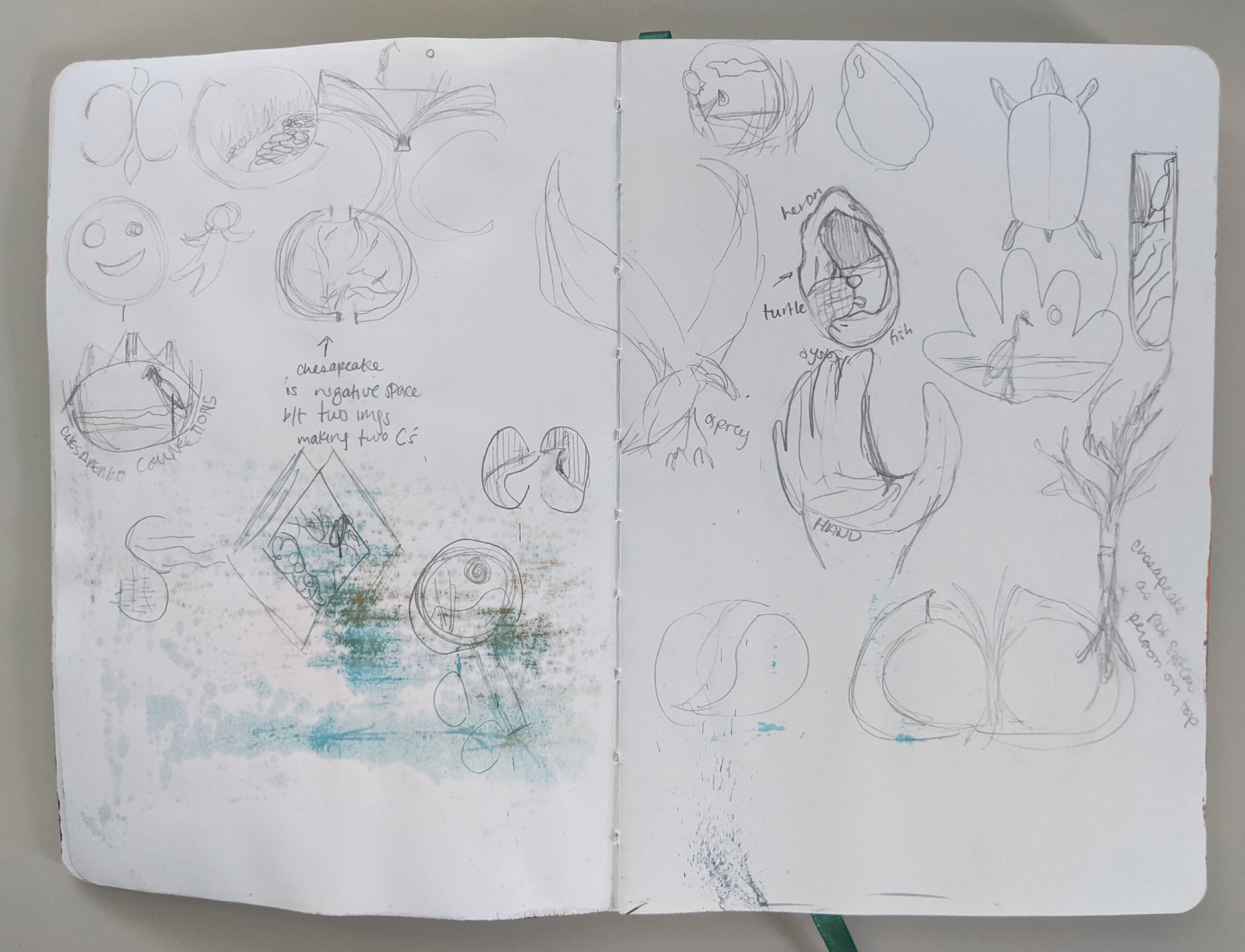 Rough logo concepts done in pencil.