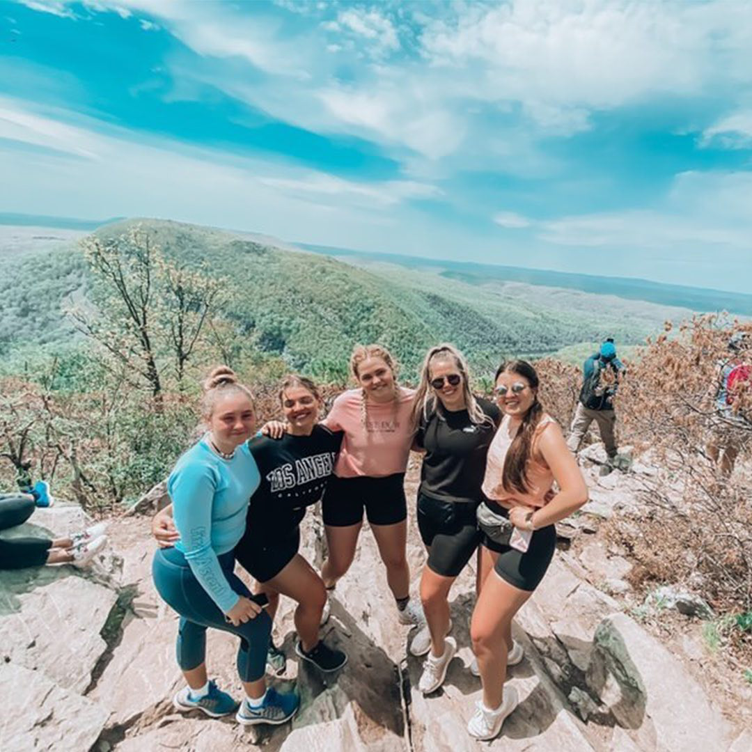 au pair friends outdoors hiking