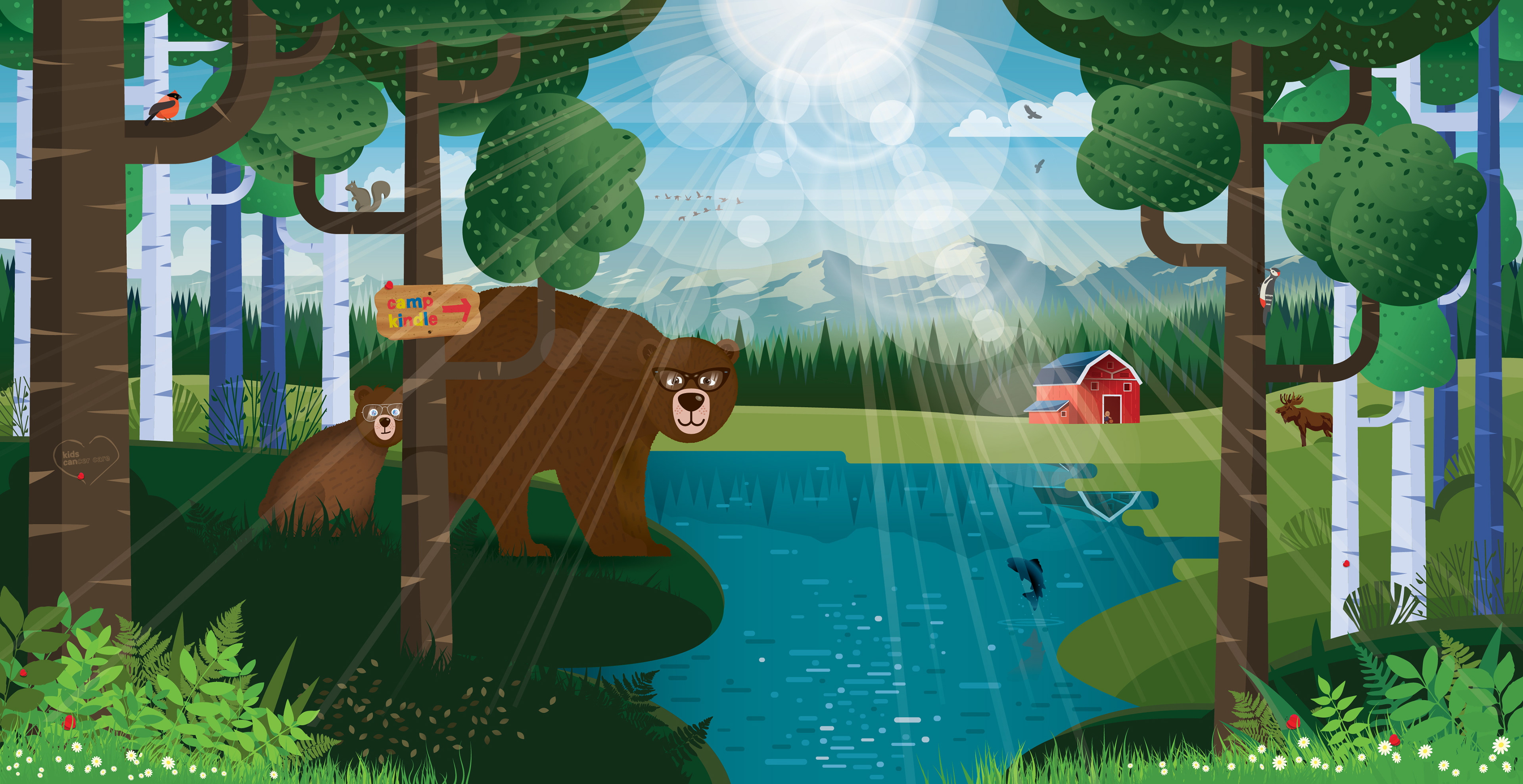 Camp Kindle mural, applied on glass