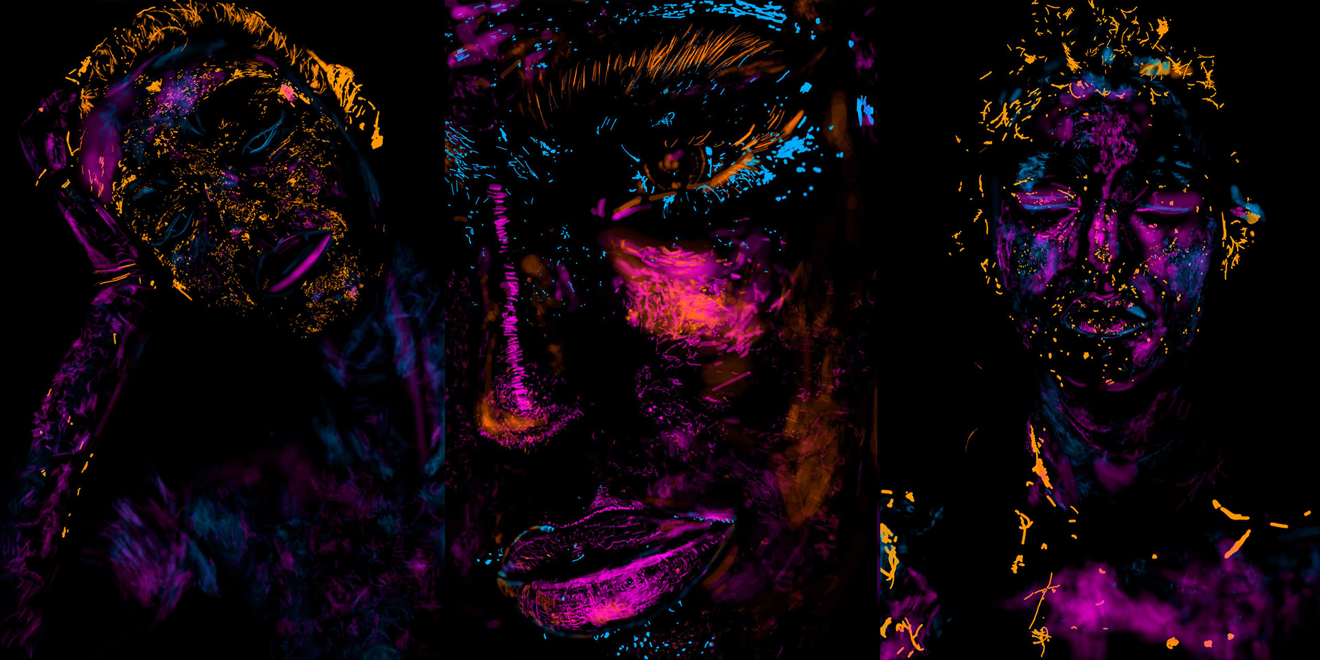 Máscaras resultantes de retoque digital High End com Micro Dodge and Burn (coloridos para efeito visual)