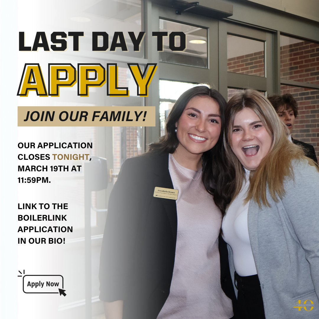 Want to join the PFSB family? TODAY is the last day to apply to be part of our class of 2024. We are on the lookout for ambitious student leaders and innovators passionate about making a difference at Purdue.  Know someone who embodies our values of Interdependence, Passion, Empowering others, and Accountability? Encourage them to apply!  We hope to see your application and welcome you to our family. 😊  #PFSB #Purdue #PFSBPurdue