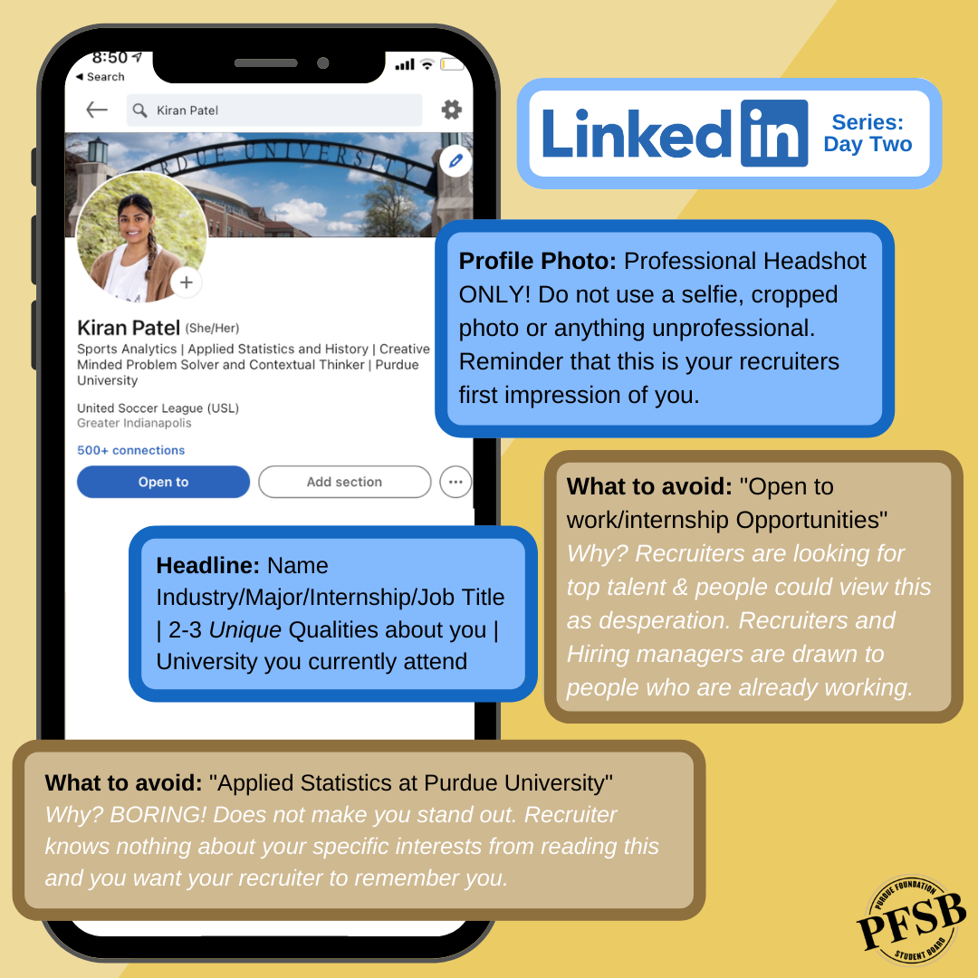Alright now, Lets get into the details!  Using one of our members profiles, we are walking you through how to set up your headline, about and featured section. Swipe for a video walkthrough of how to edit & DM us if you have any questions about this process!  (Shoutout to PFSB alum @nicoleclapp for guiding our members through a Linked In workshop last semester!)