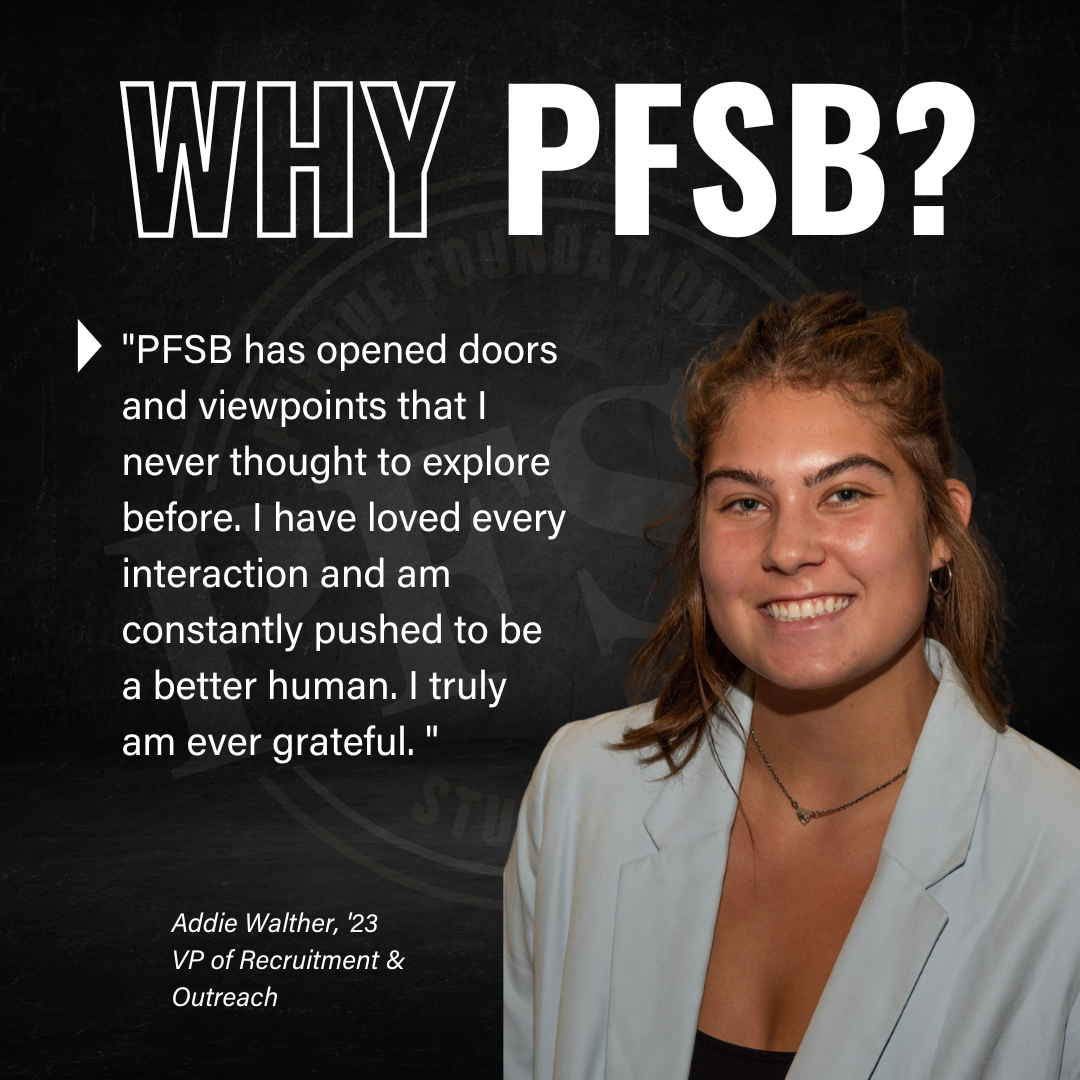 #WhyPFSBWeek It's Thursday of Why PFSB Week! Our VP of Recruitment & Outreach, Addie Walther, shares how PFSB has opened doors for her. 🎉  ▶ Our applications are open until March 20th at 11:59pm!