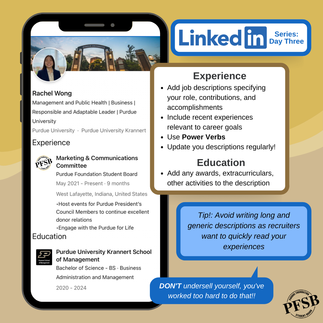 Today we are talking about ways you can share your experiences and activities with others on LinkedIn!  Using another one of our member’s profiles, we are walking through how to effectively develop your Experience and Education sections so you can share your accomplishments with others. Swipe for another video walkthrough & DM us with any questions