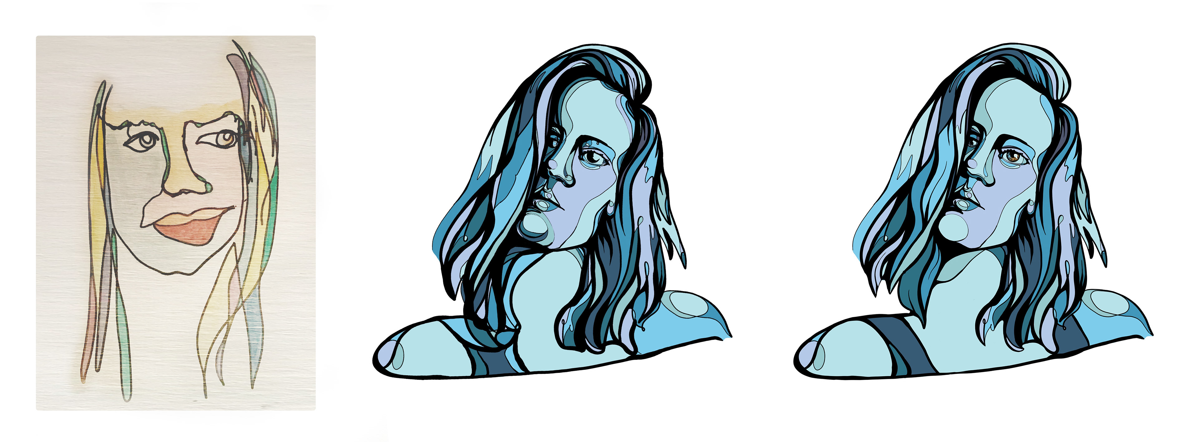 Progression through illustration. The client had a friend's water-color portrait that they wanted to base the feeling of this artwork on.