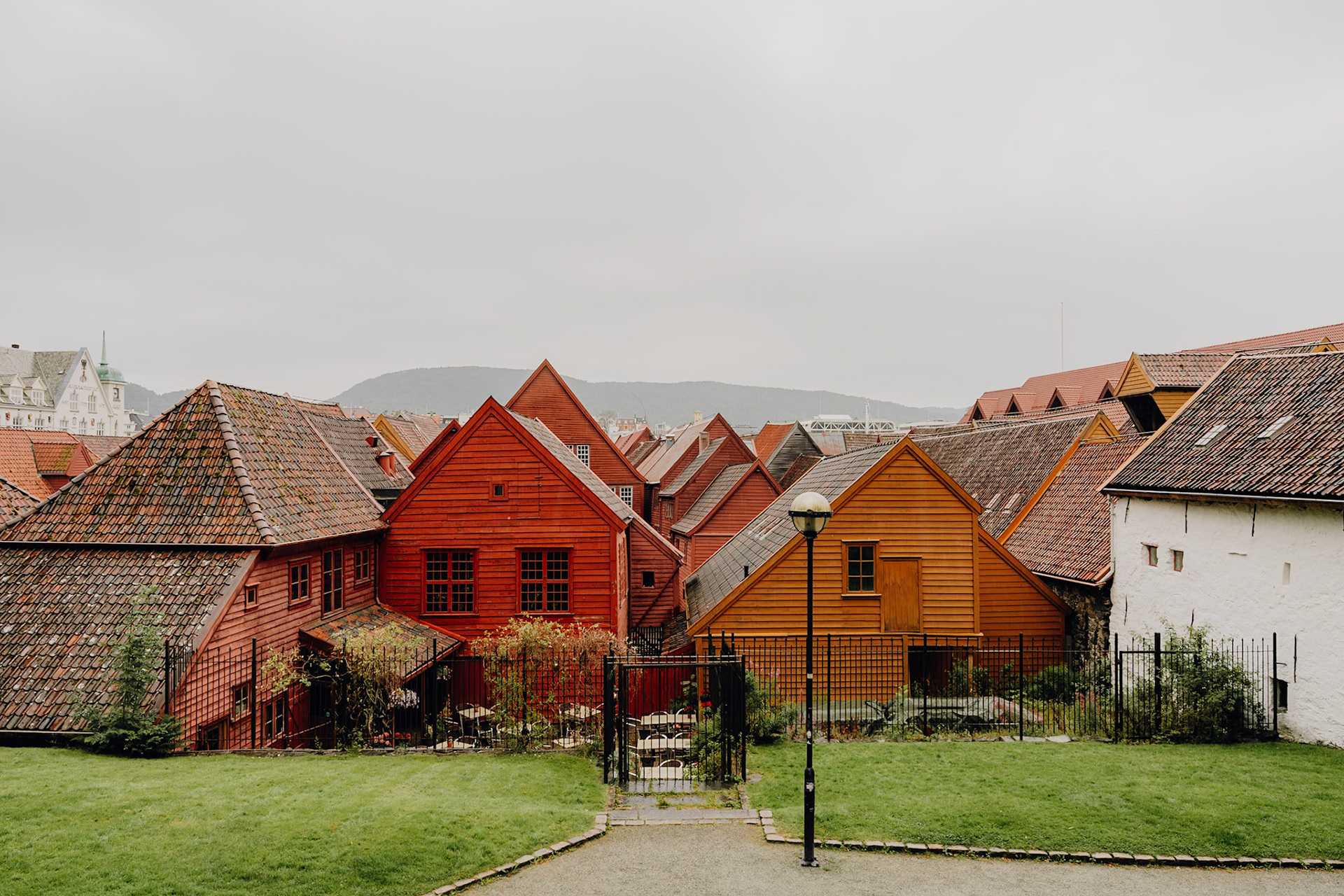 Bergen, Norway. Red was the cheapest colour to make, so they painted all the houses red.