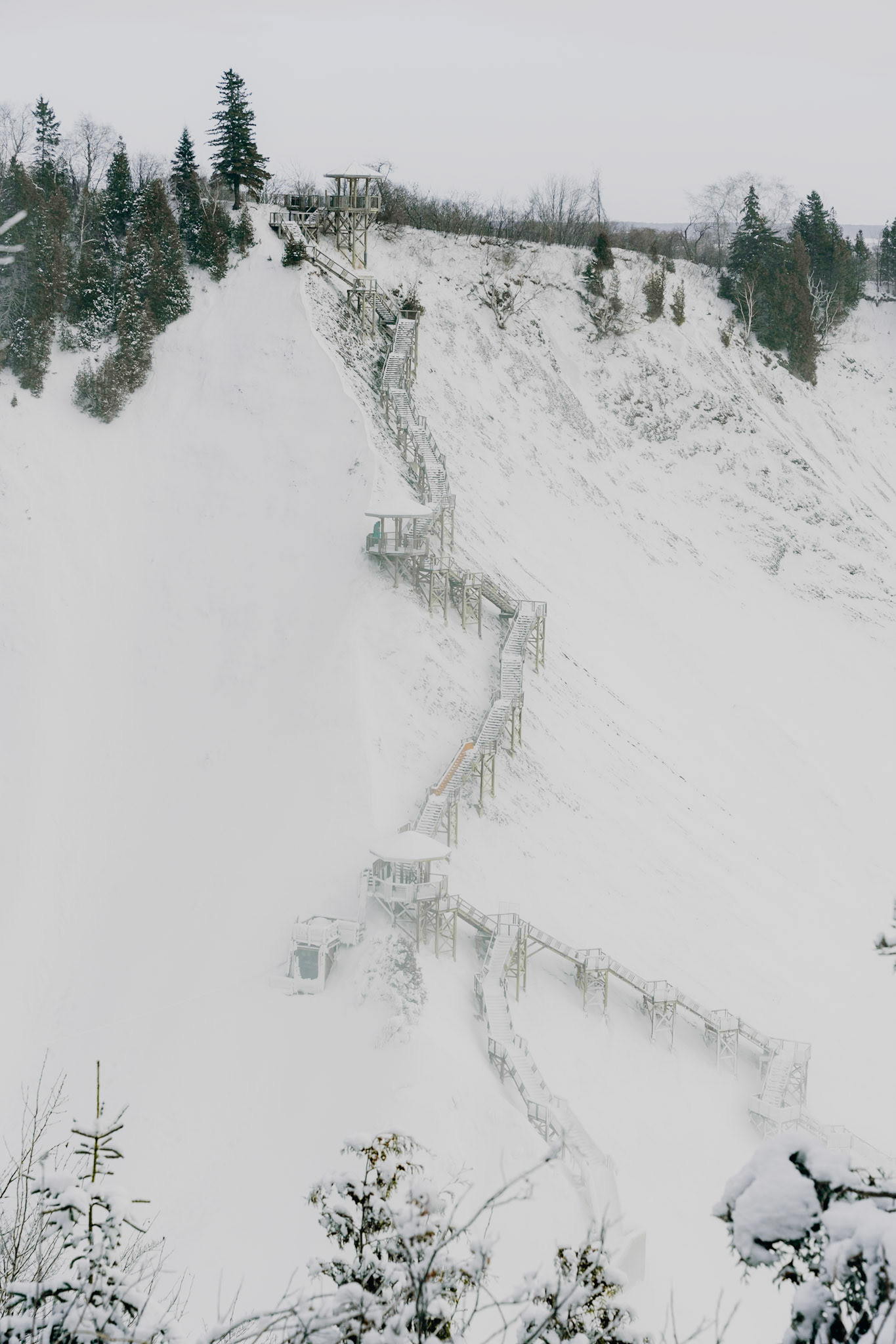 Stairs going down the Montmorency falls, closed during the winter for obvious reasons. 