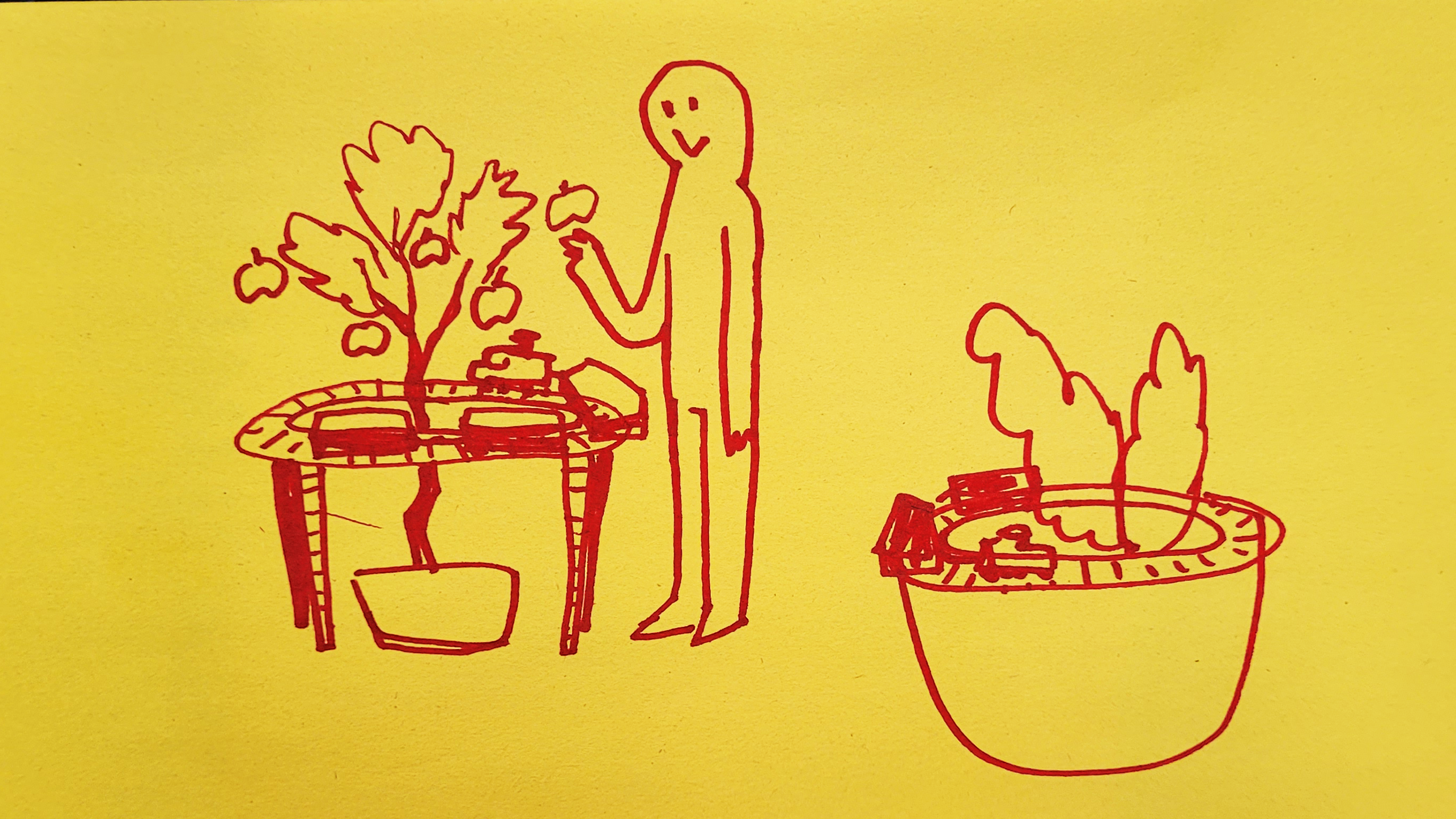 An early concept where the food is stored on a moving train!