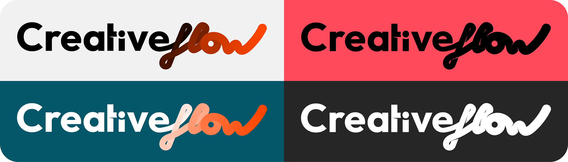 An image showing 4 variations of the "CreatiFlow" logo for a social media agency