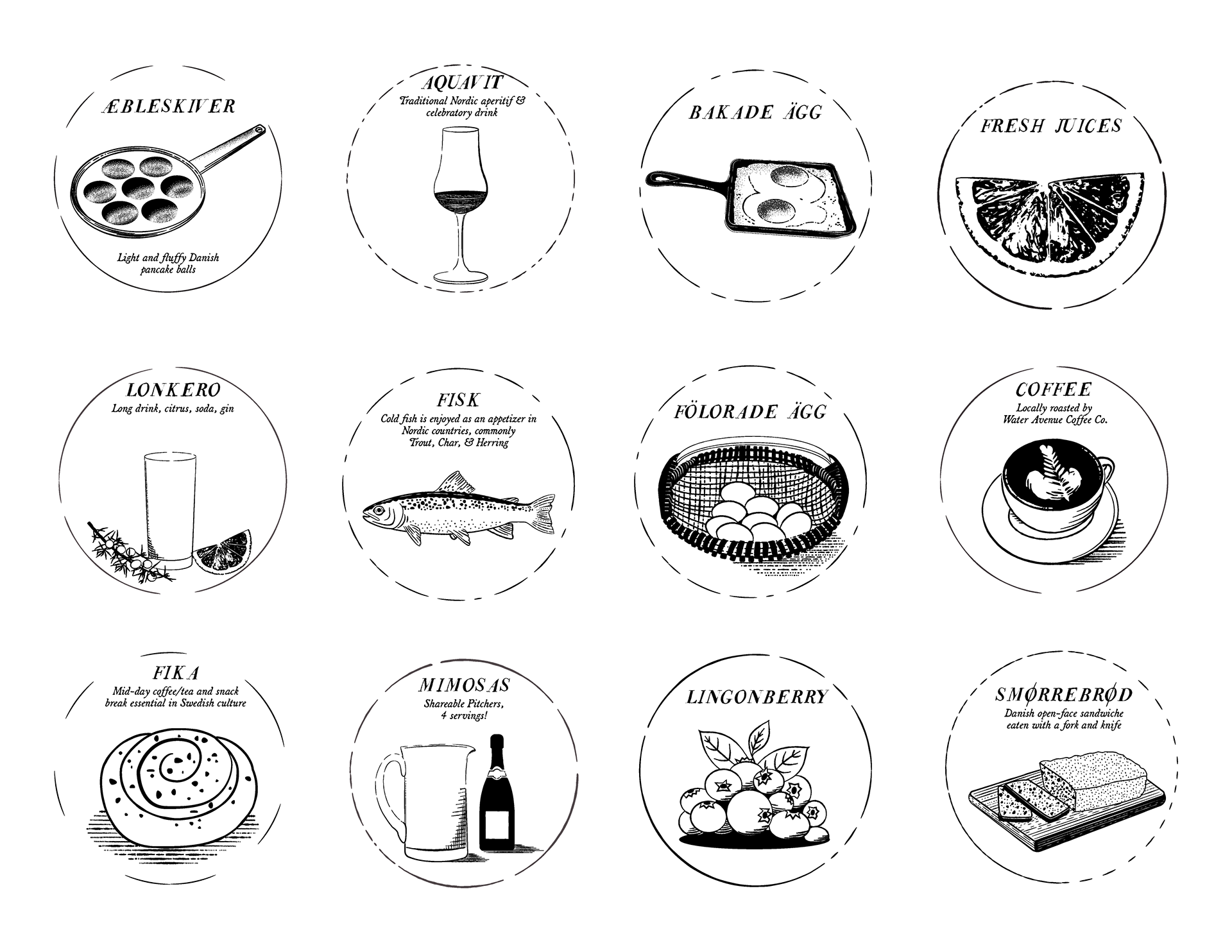 Hand drawn menu illustrations
