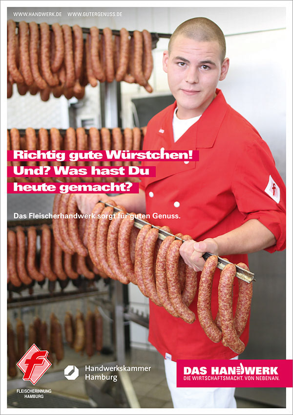 Plakat mit Fleischerlehrling, Fleischerinnung Hamburg
