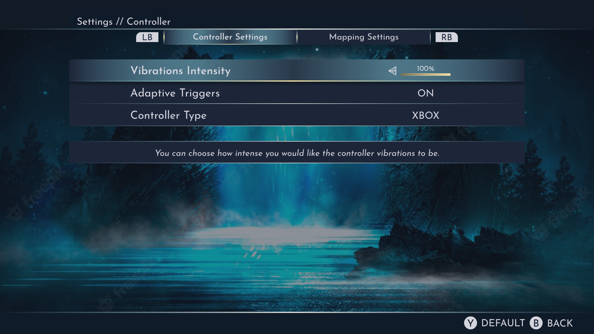 Controller settings screen