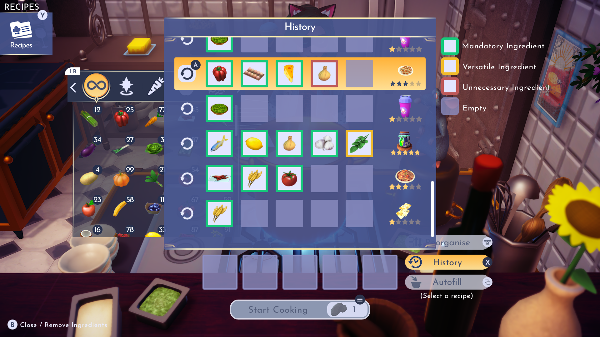 The new history now has the ability to repeat previous cooked dishes
