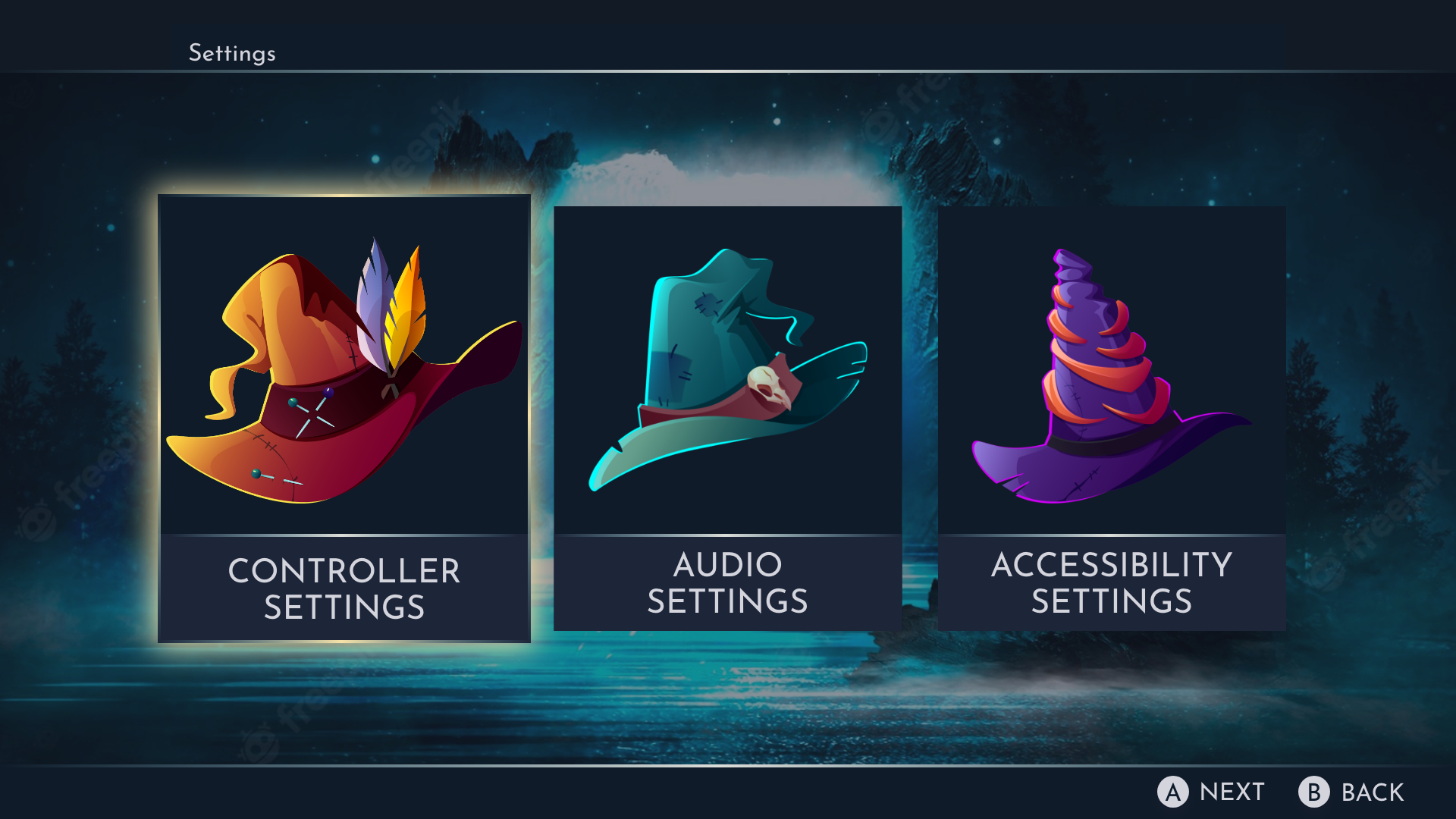 Settings menu screen