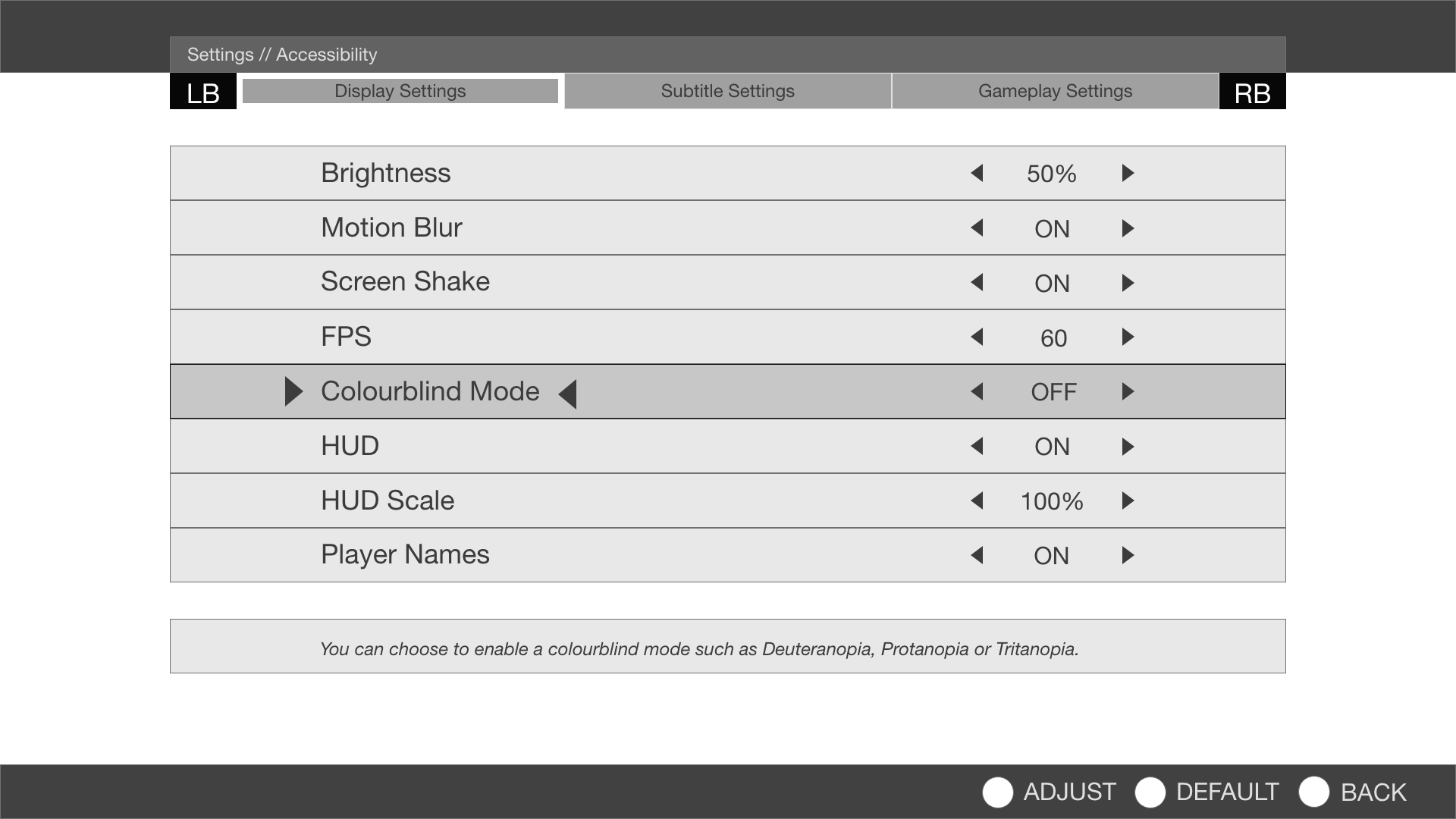 Display settings wireframe