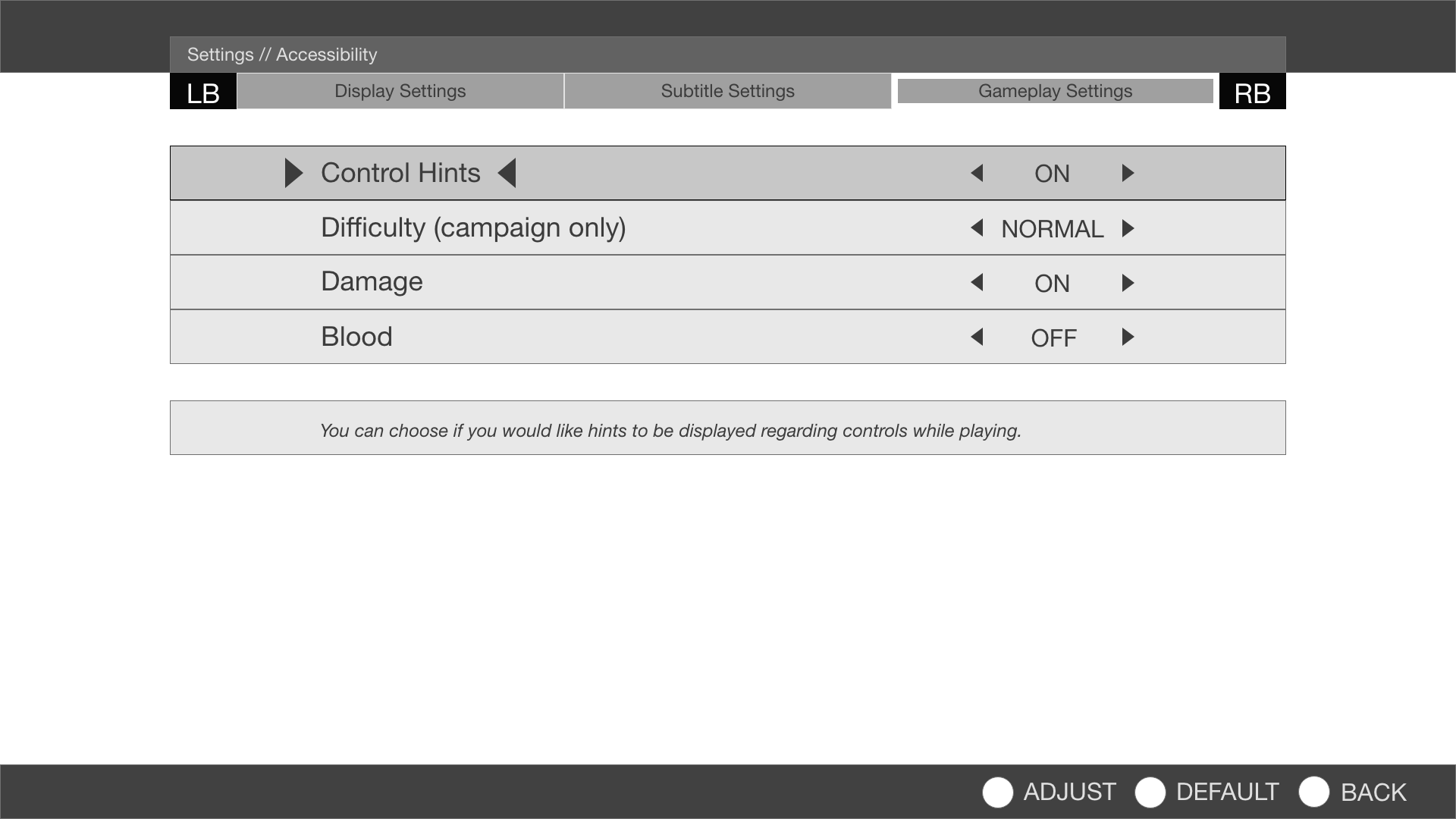 Accessibility settings wireframe