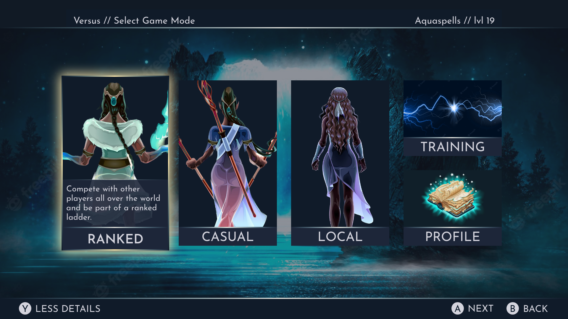 Versus game mode screen with details