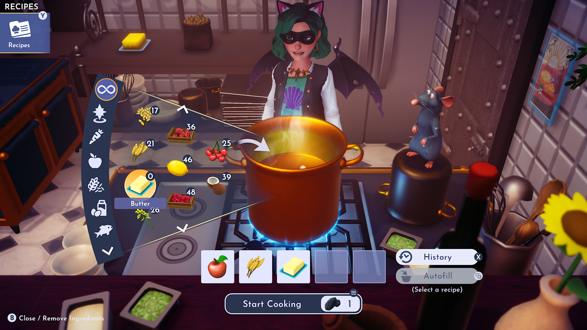 The main cooking screens where ingredients are selected to cook