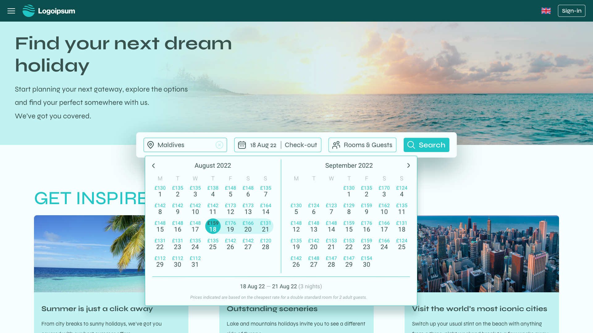 Prototype screen of the calendar module (homepage)