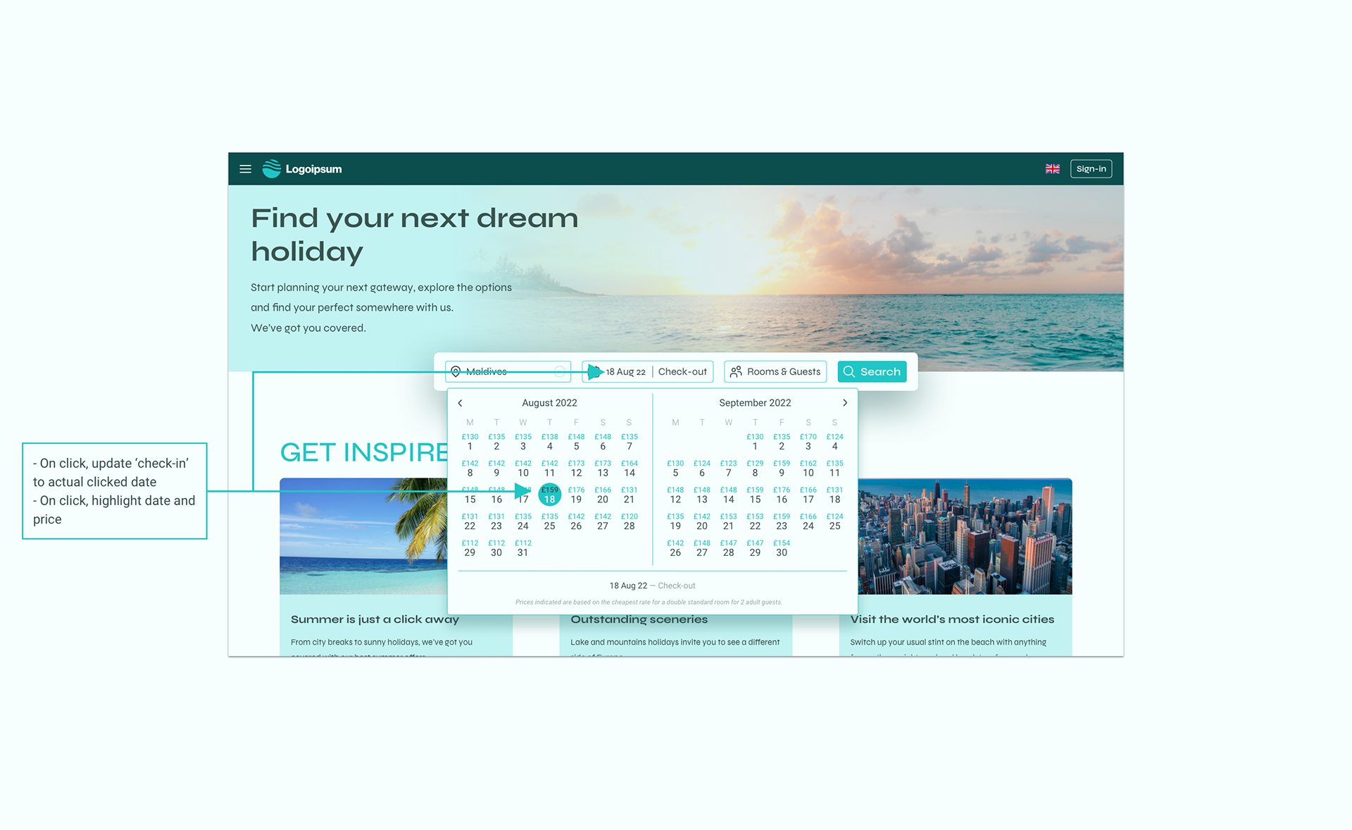 Annotations screen for the calendar module (homepage)