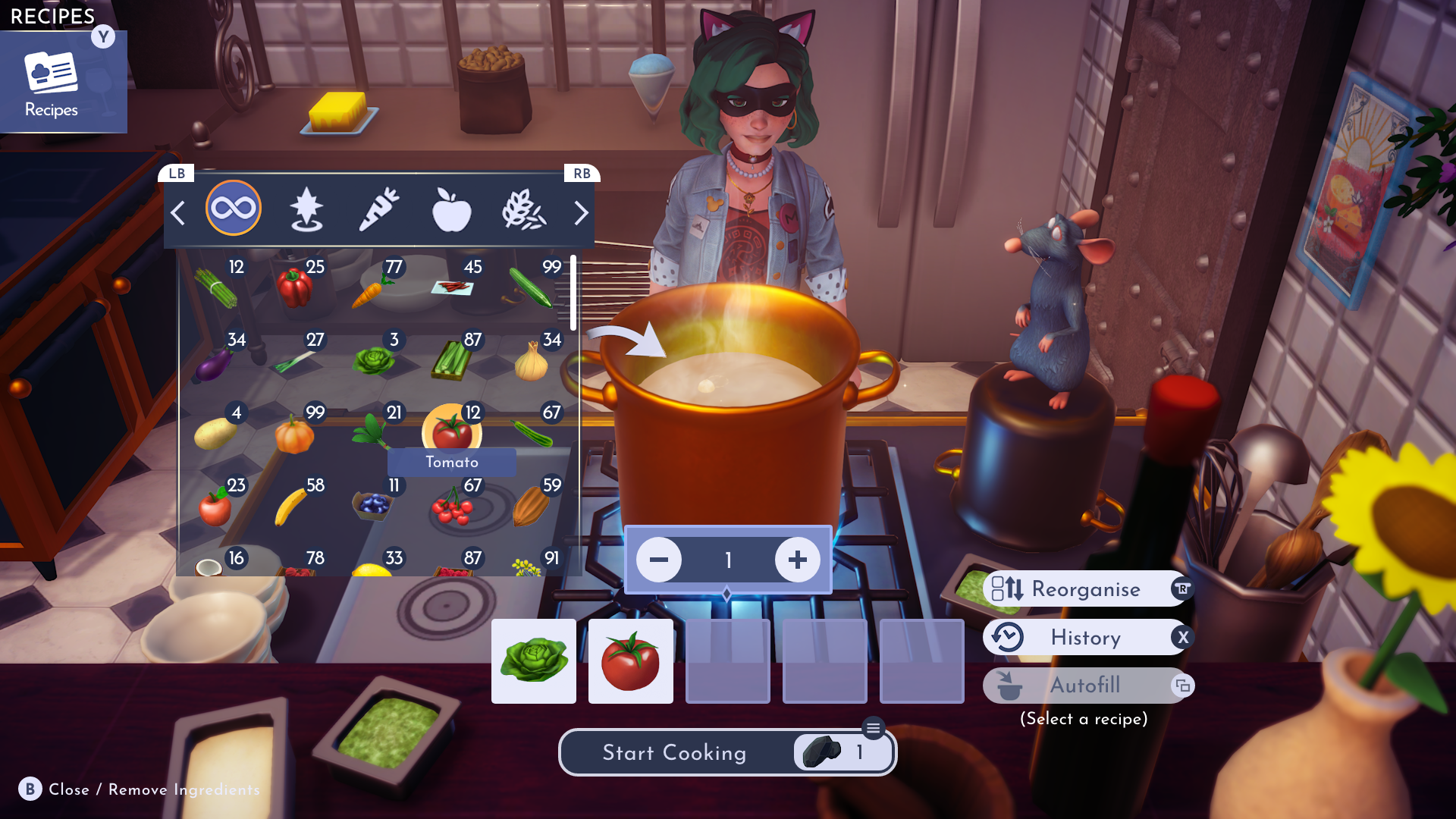Once ingredients have been selected, the batch-cooking element shows up