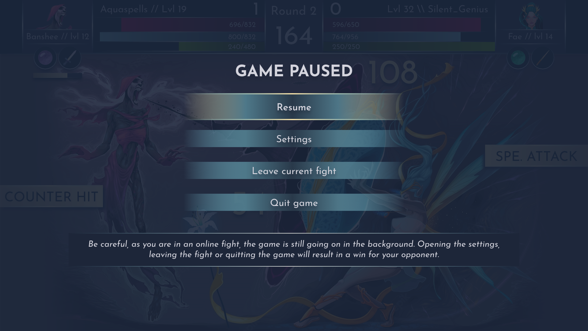 Pause screen