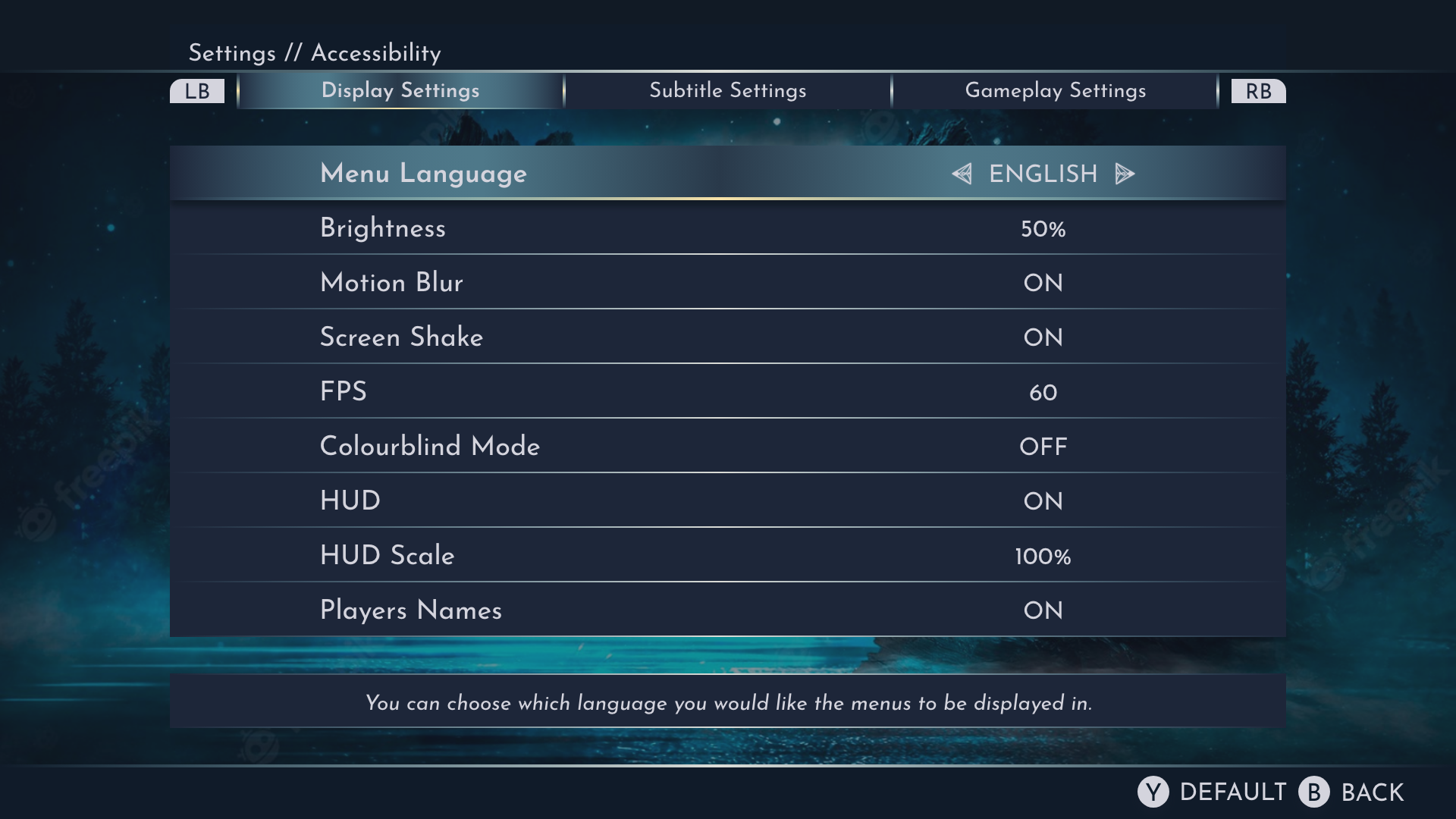 Display settings screen