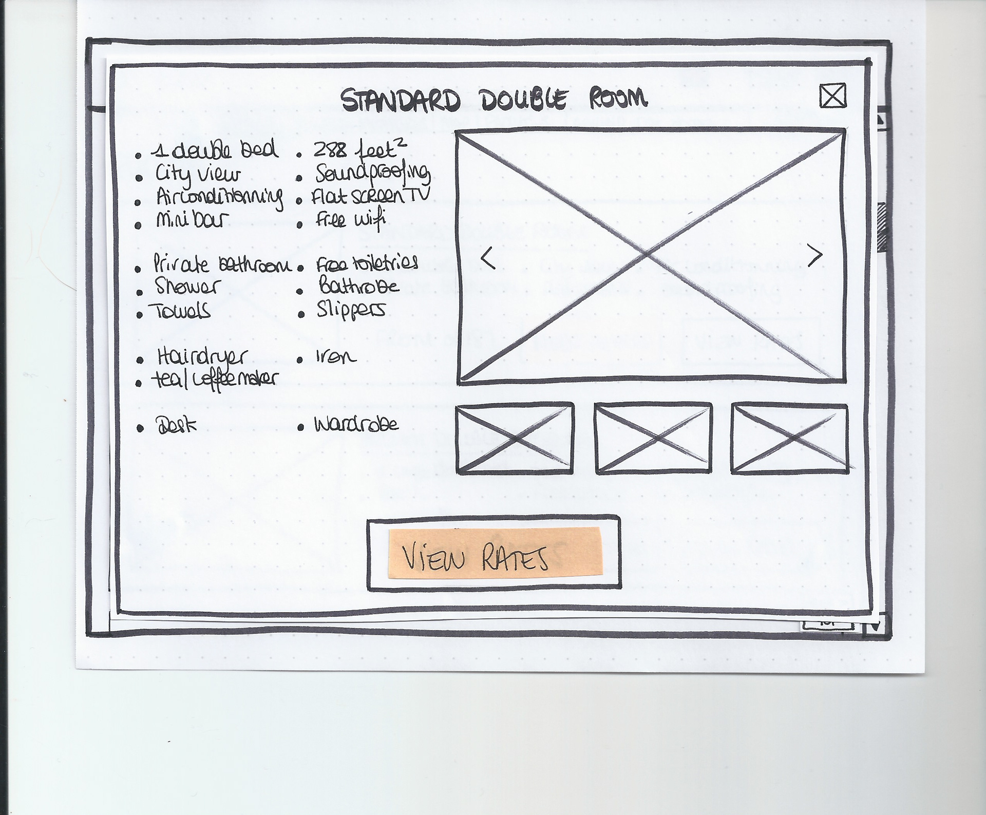 Sketch of the room details of the hotel booking website