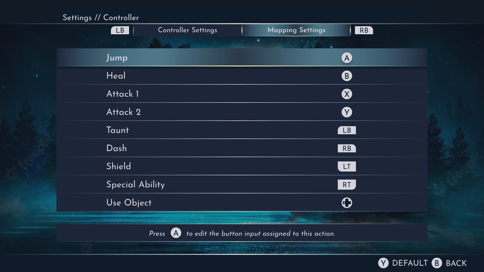 Mapping settings screen