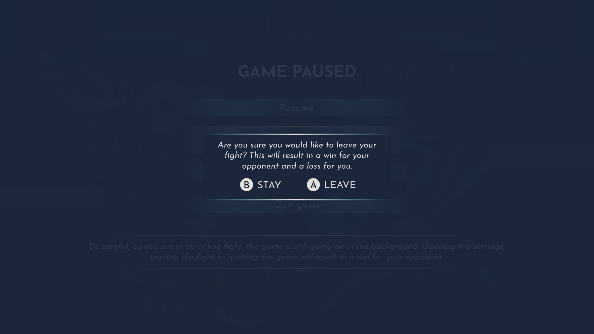 Pause screen warning