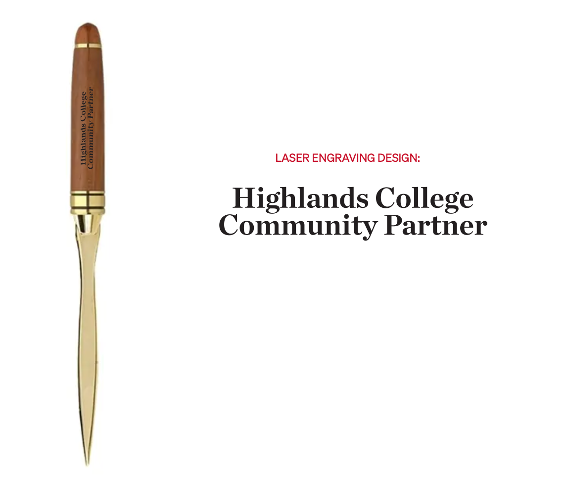 Engraved letter opener as part of the gift set.