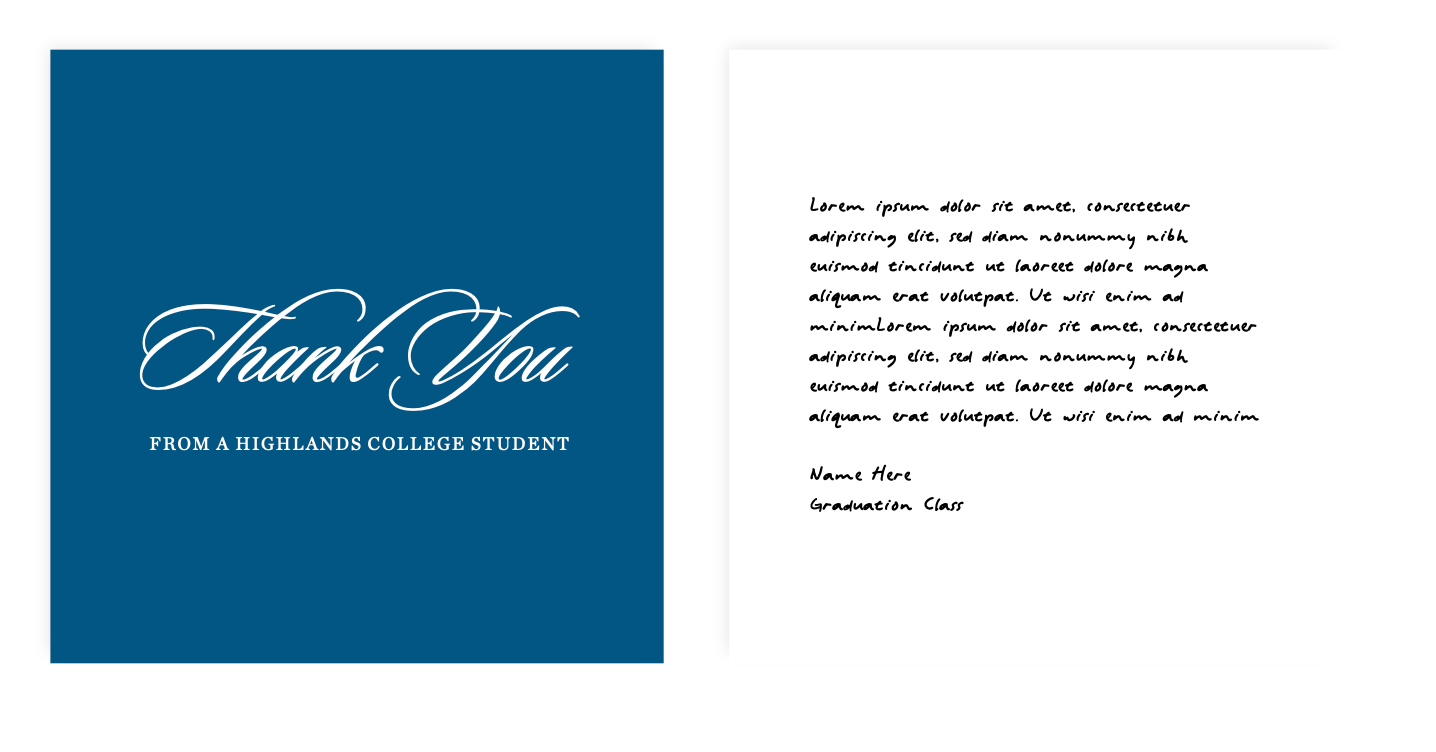 A mockup of a handwritten note from a student, thanking the donor for their partnership.