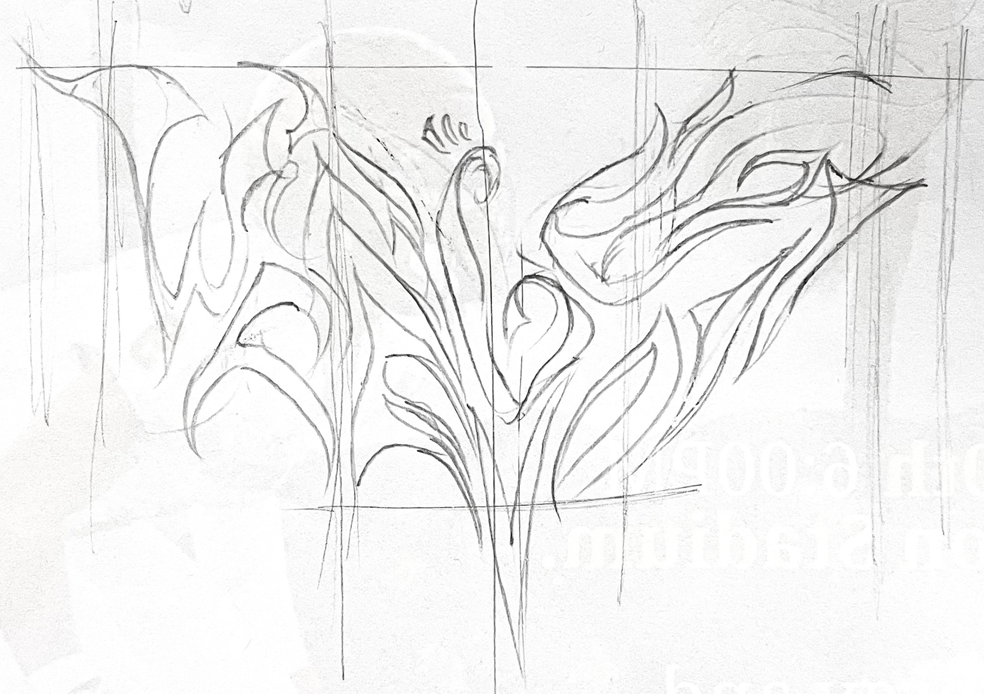 Sketched logo that spells out "Winged Revolt" & resembles a pheonix
