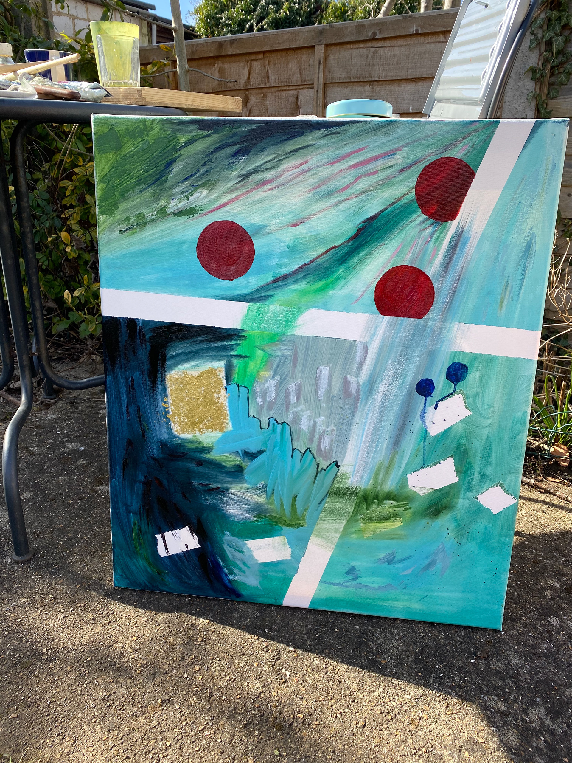 Finished painting, with red dots