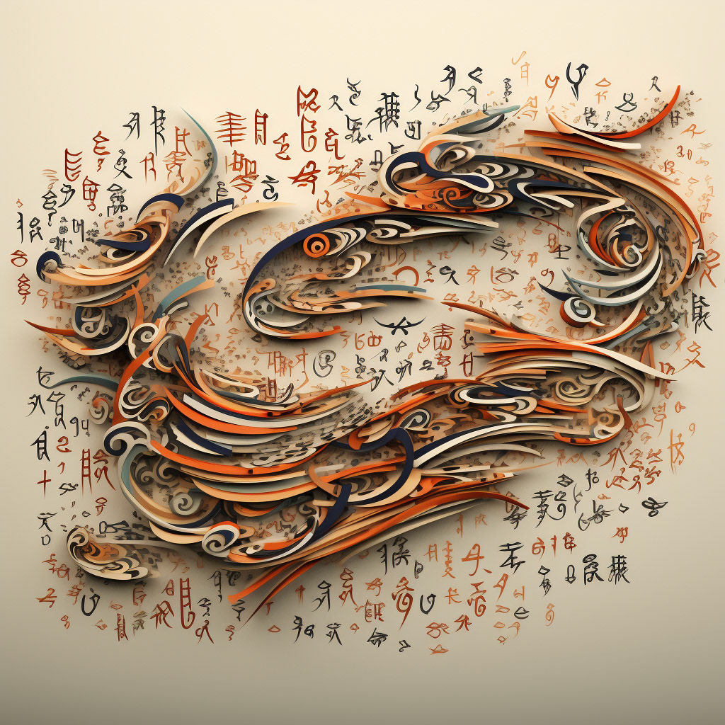 Prompt: Ancient Calligraphy: Design a generative system that mimics the graceful strokes of traditional calligraphy. Users can input words or phrases, and the AI creates beautiful calligraphic compositions with different styles and languages.