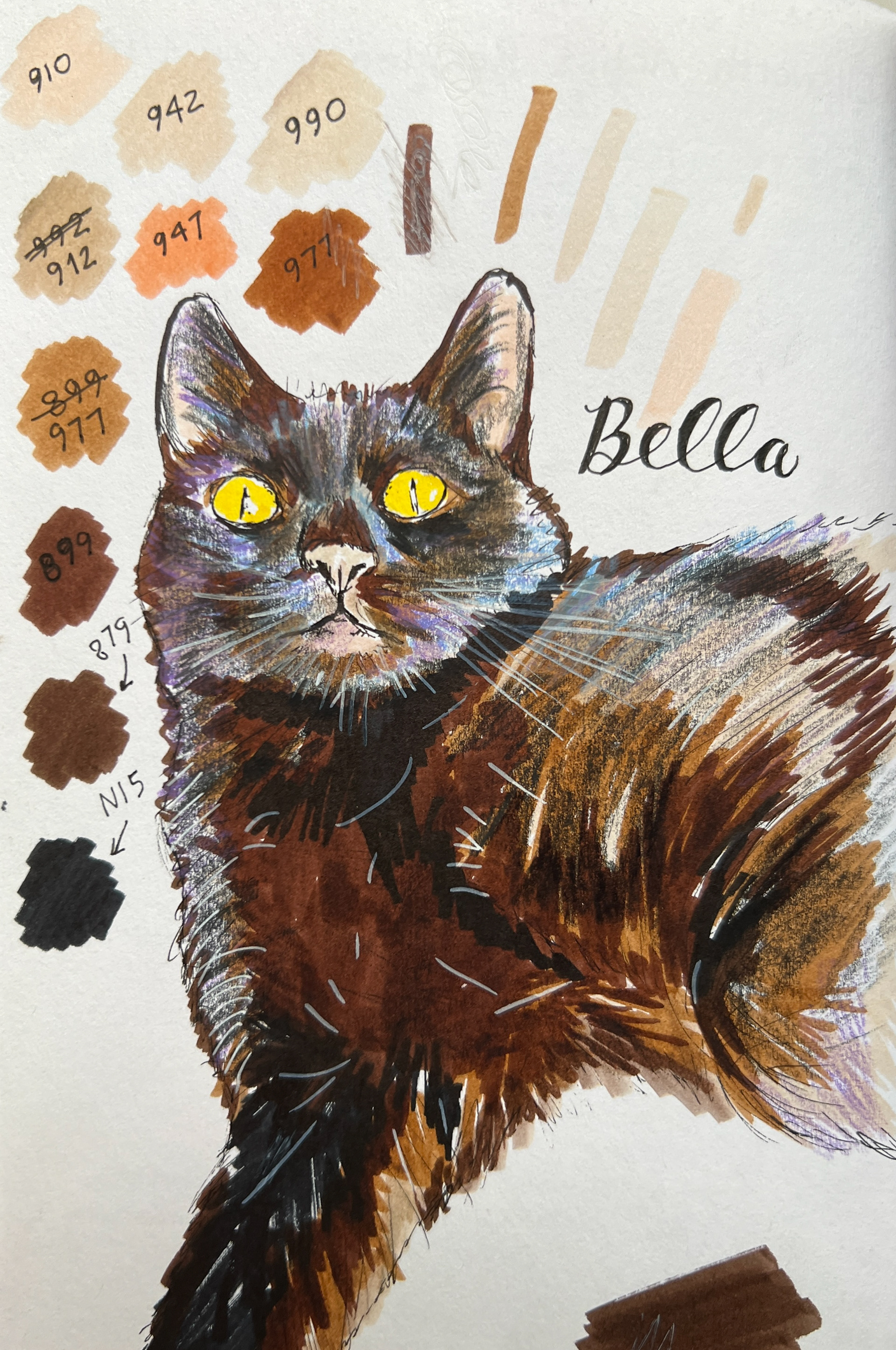 Cat study with Tombow markers