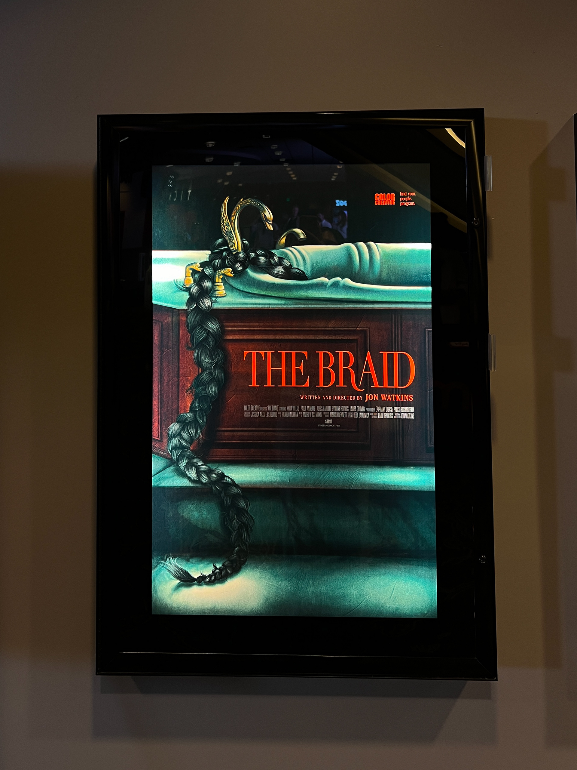 The Braid in a lightbox at AMC Century City