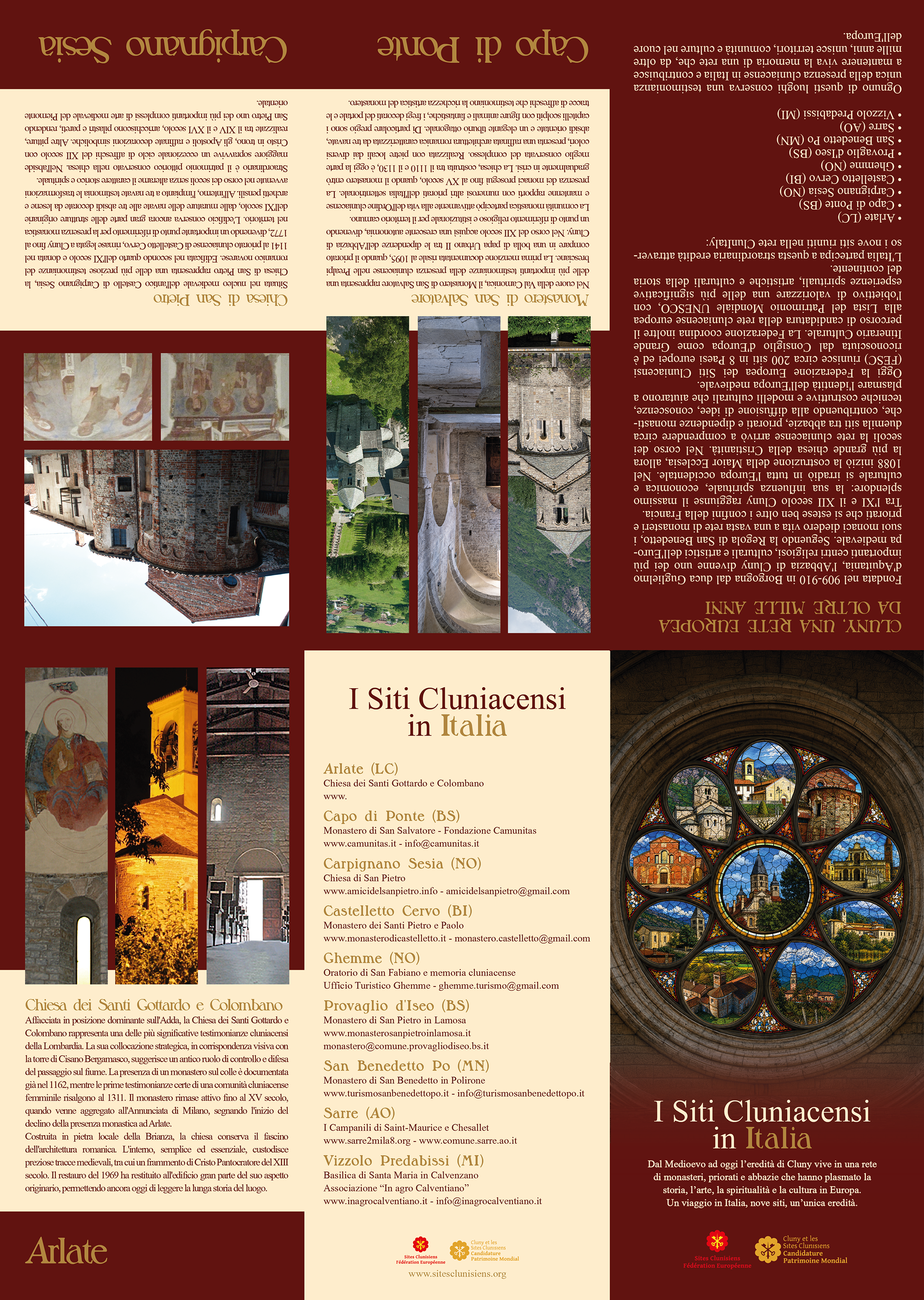 Pieghevole A3 esterno bifold+trifold - Particolare del Rosone vetrata dei 9 siti e di Cluny