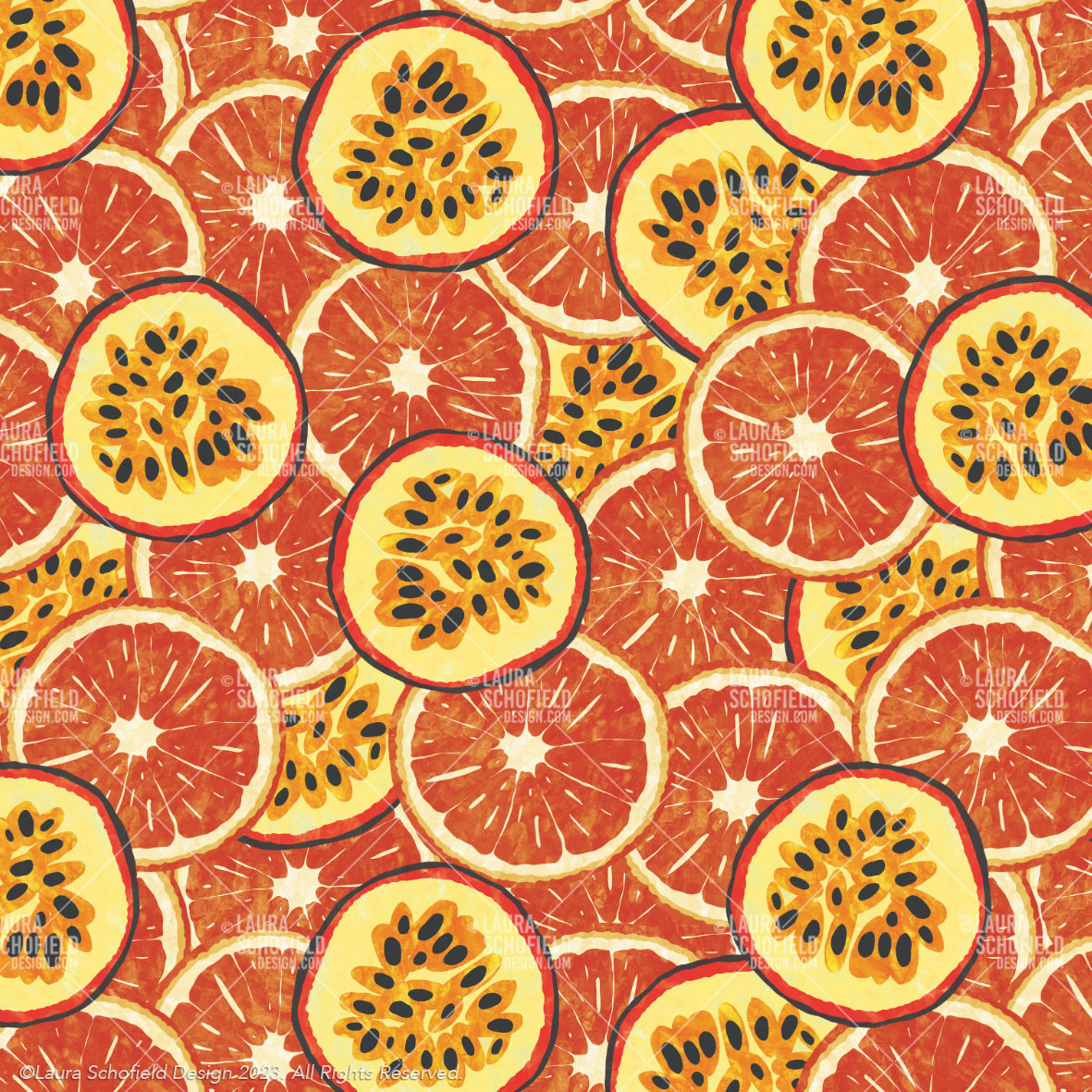 Orange and Passionfruit - Seamless Repeat Pattern.