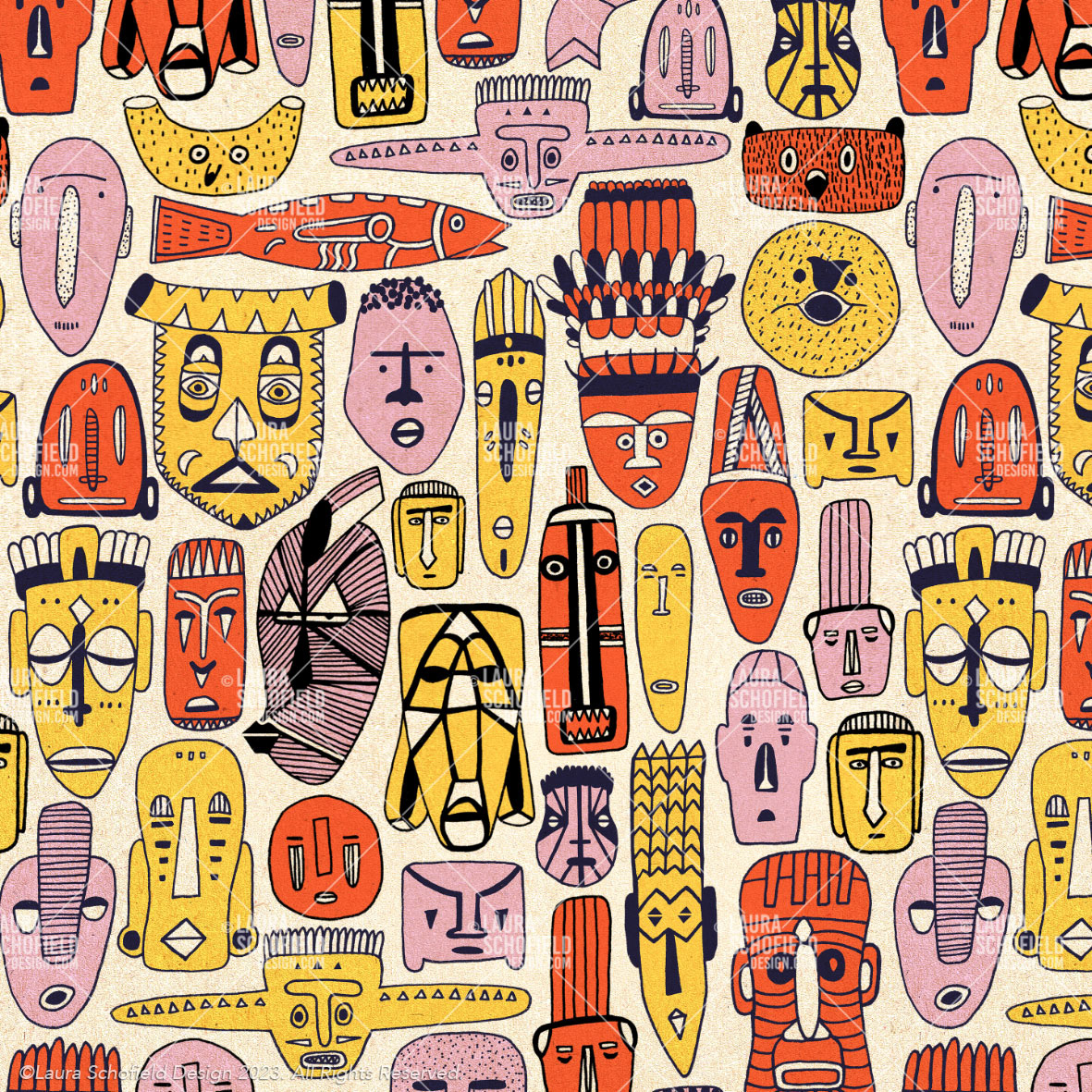 Tribal Masks - Seamless Repeat Pattern.