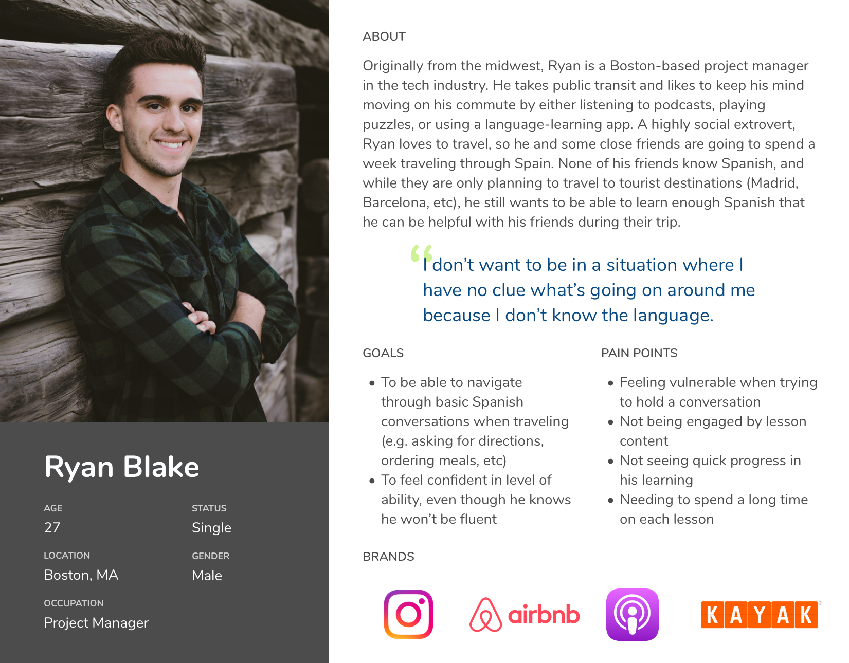 Image of a persona of Ryan Blake, a 27-year old language learner